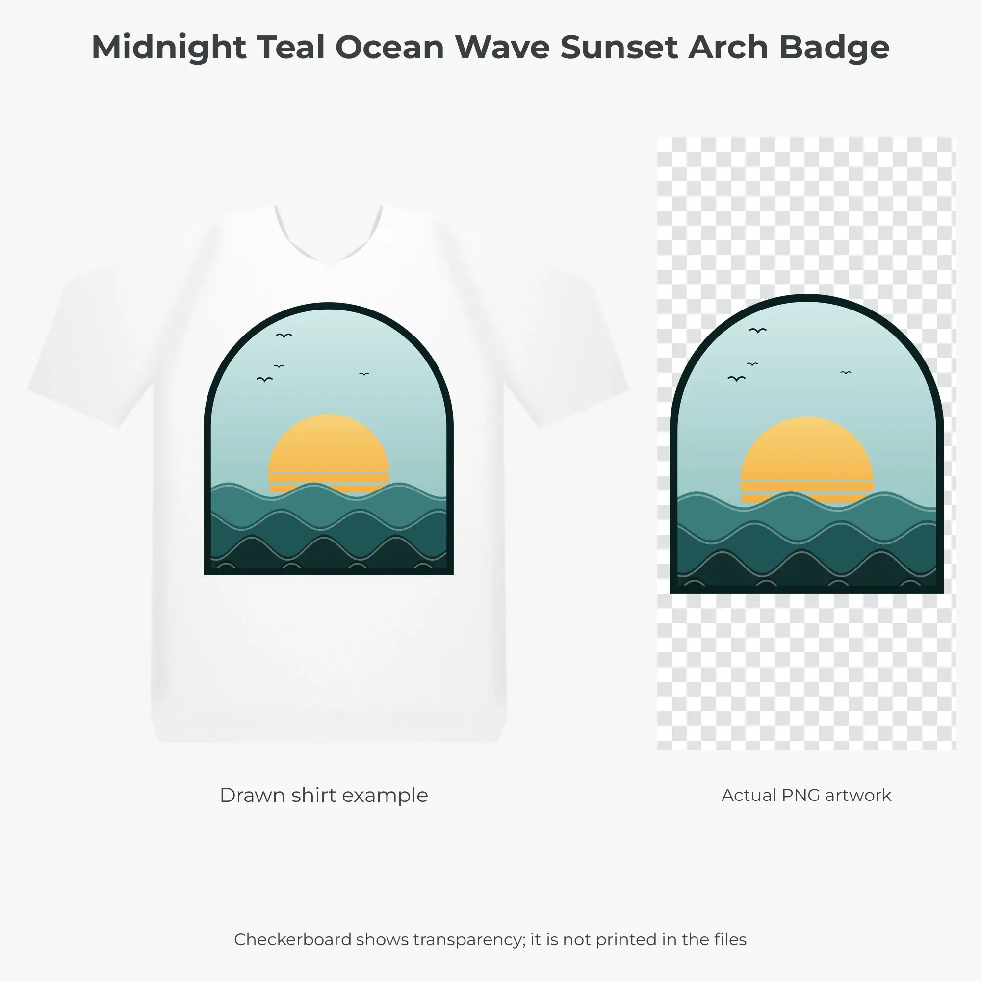 Midnight Teal Ocean Wave Sunset Arch Badge Sublimation PNG for Shirts, preview 2 of 2