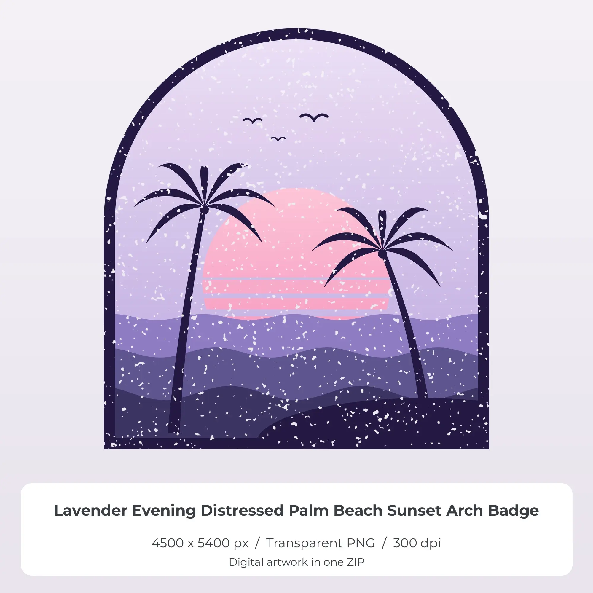 Lavender Evening Distressed Palm Beach Sunset Arch Sublimation PNG preview
