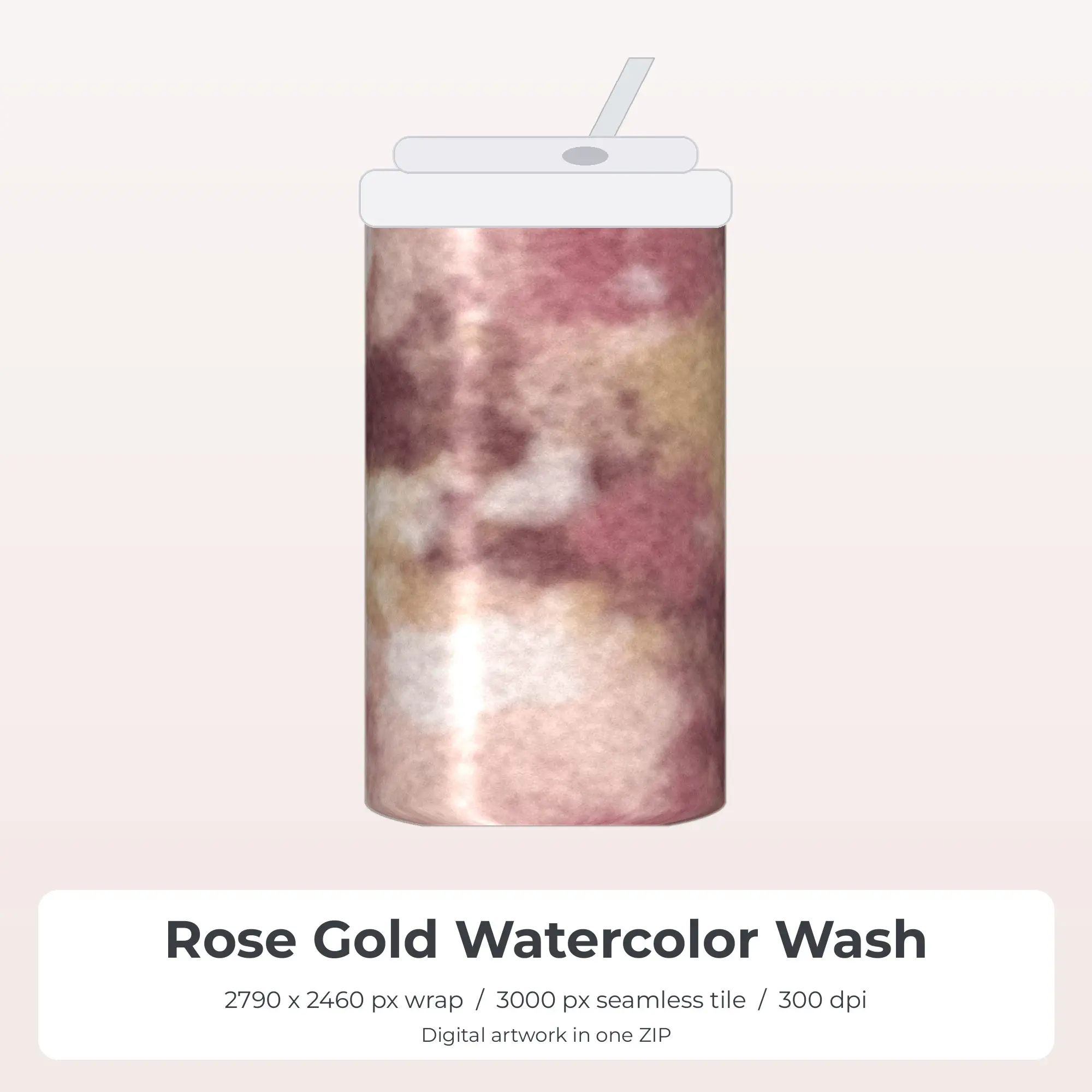 Rose Gold Watercolor Wash Tumbler Wrap PNG, 20oz Sublimation preview