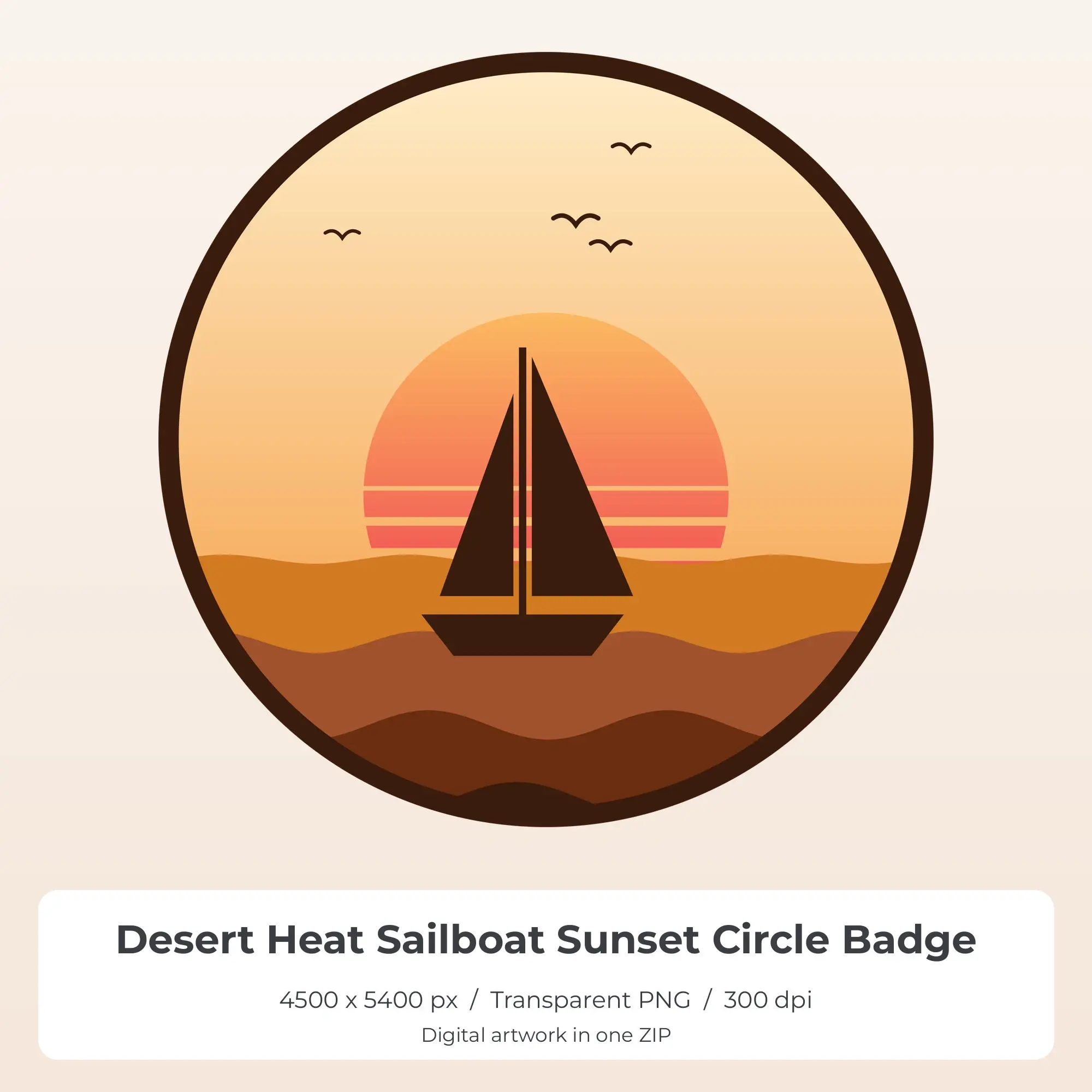Desert Heat Sailboat Sunset Circle Badge Sublimation PNG for Shirts, preview 1 of 2