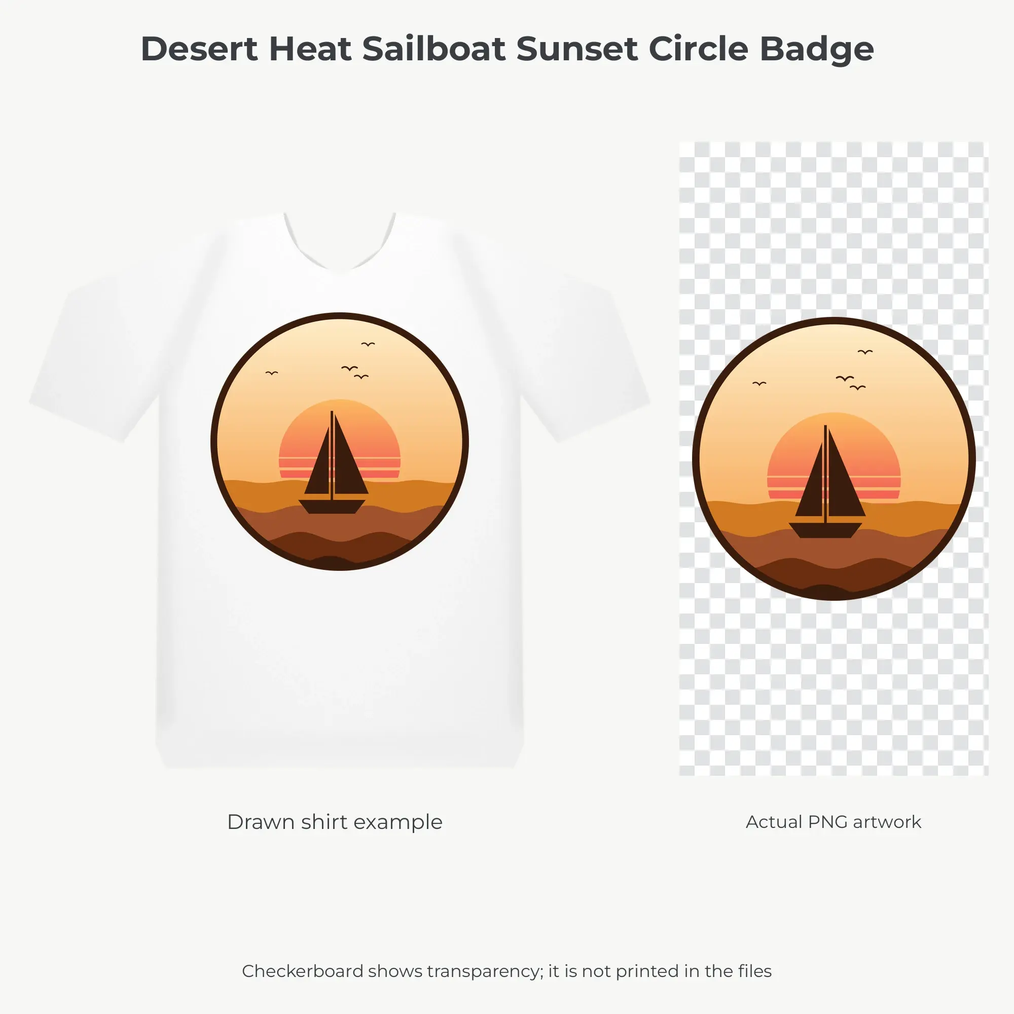 Desert Heat Sailboat Sunset Circle Badge Sublimation PNG for Shirts, preview 2 of 2