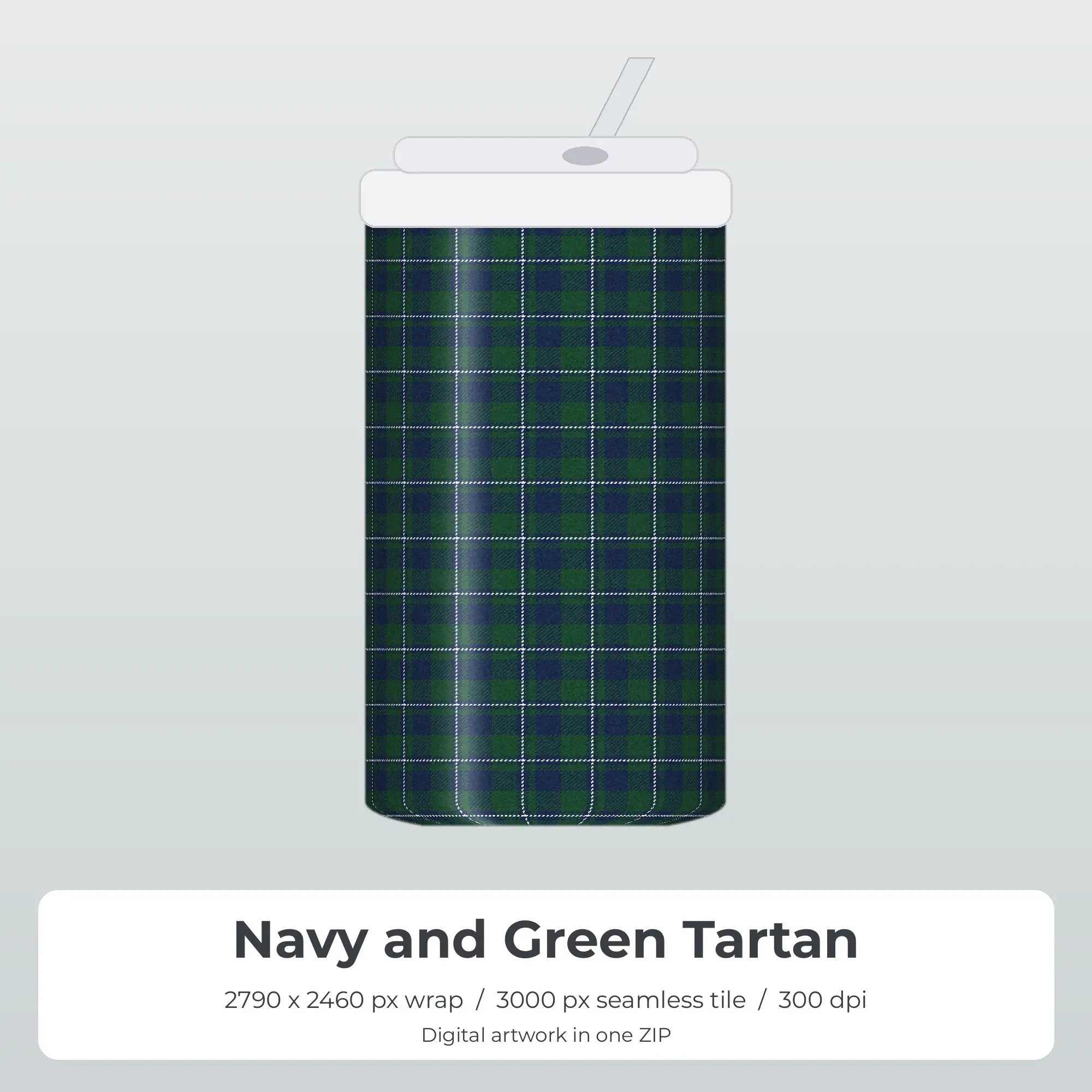 Navy and Green Tartan Tumbler Wrap PNG, 20oz Sublimation preview