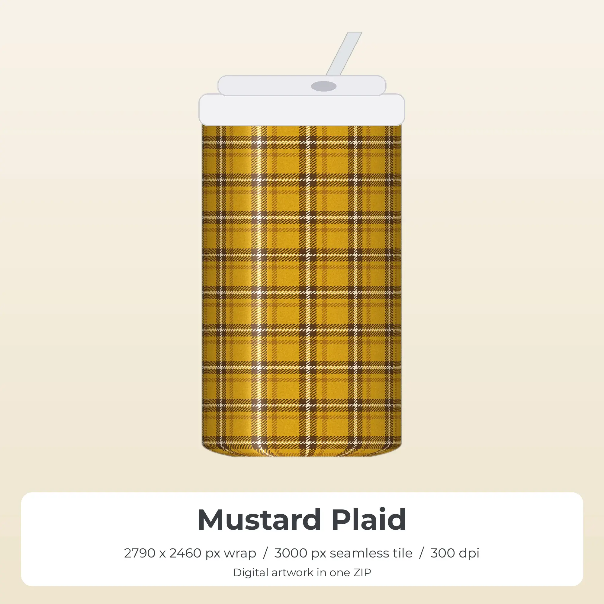 Mustard Plaid Tumbler Wrap PNG, 20oz Sublimation preview