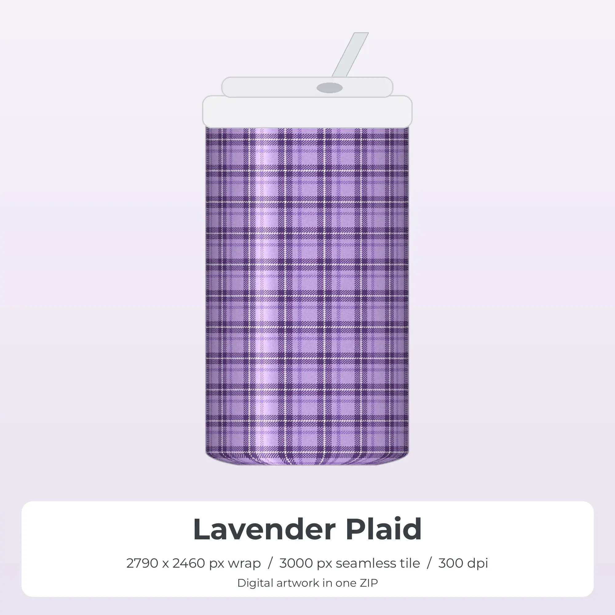 Lavender Plaid Tumbler Wrap PNG, 20oz Sublimation preview