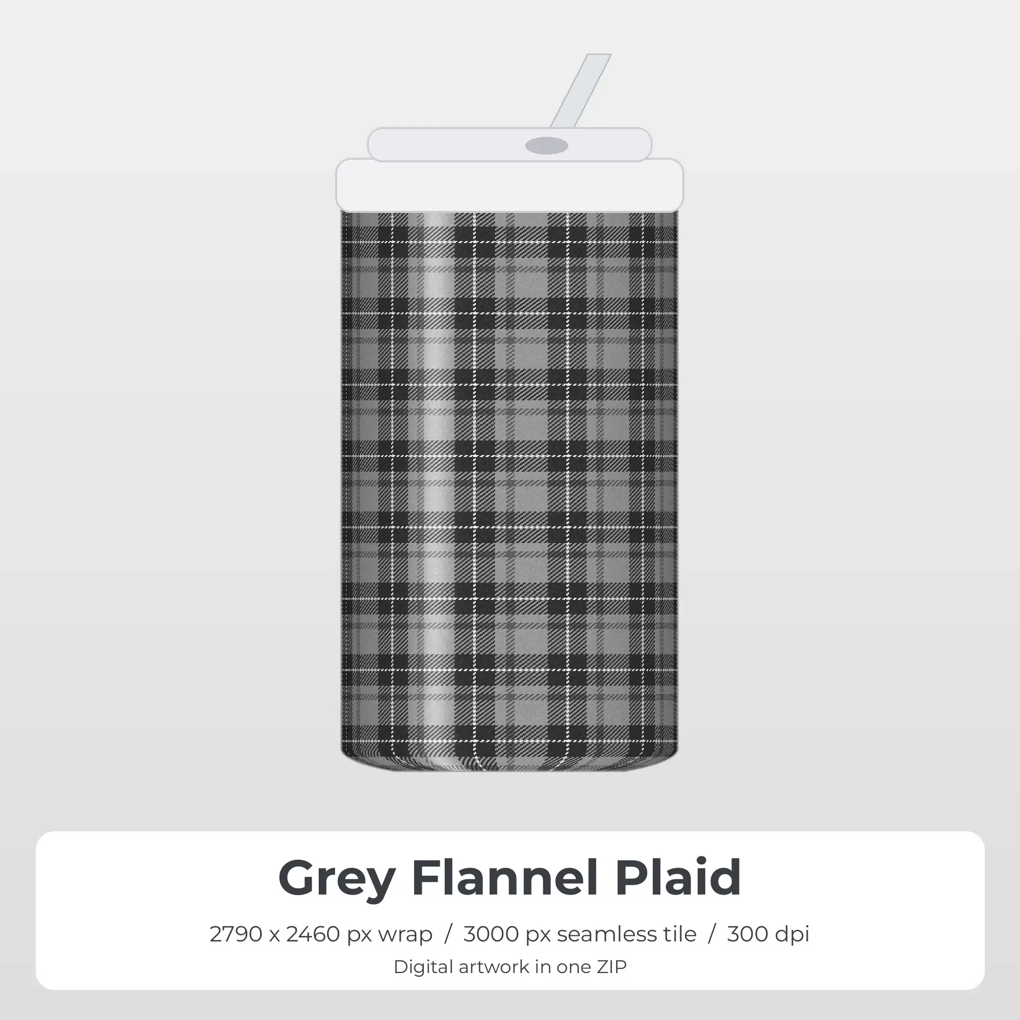 Grey Flannel Plaid Tumbler Wrap PNG, 20oz Sublimation, preview 1 of 2