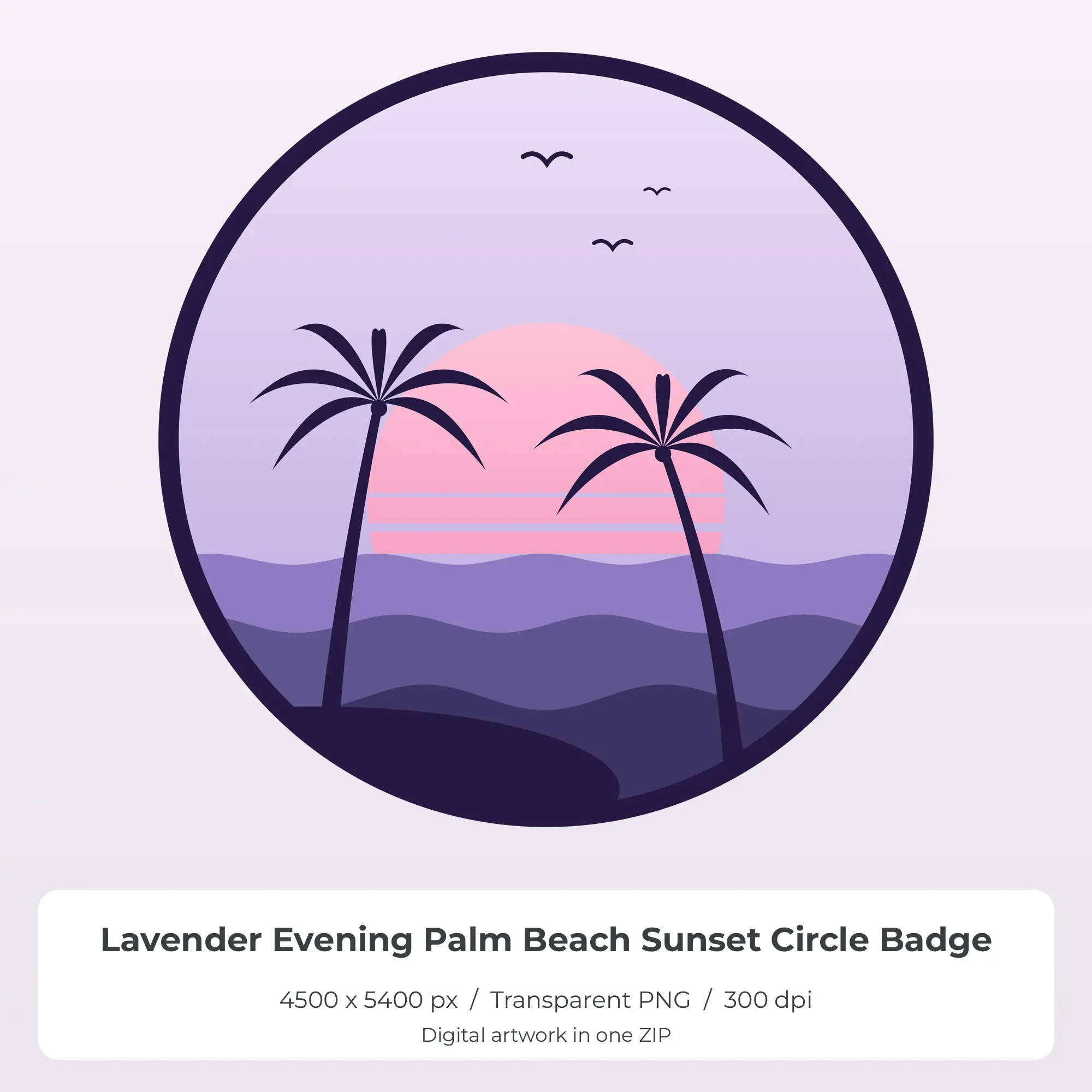 Lavender Evening Palm Beach Sunset Circle Badge Sublimation PNG preview