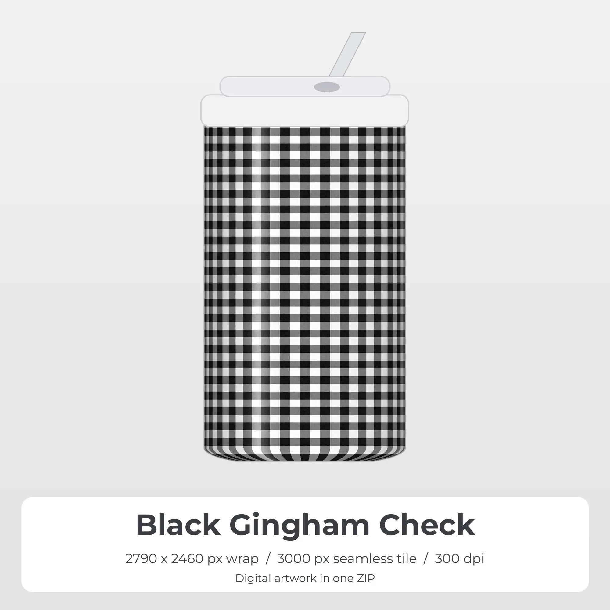 Black Gingham Check Tumbler Wrap PNG, 20oz Sublimation preview