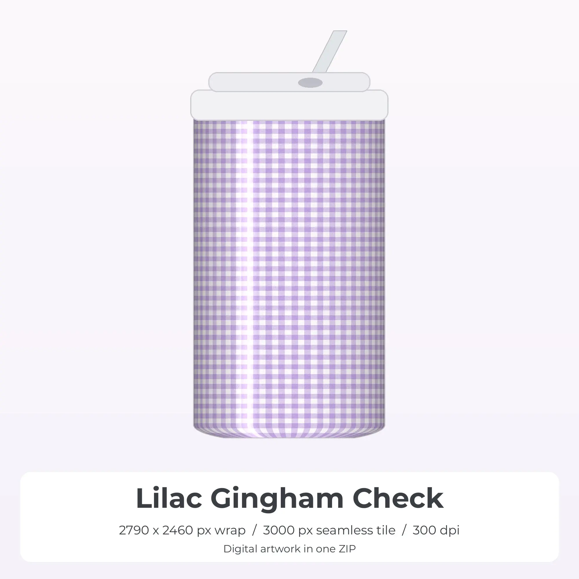 Lilac Gingham Check Tumbler Wrap PNG, 20oz Sublimation preview