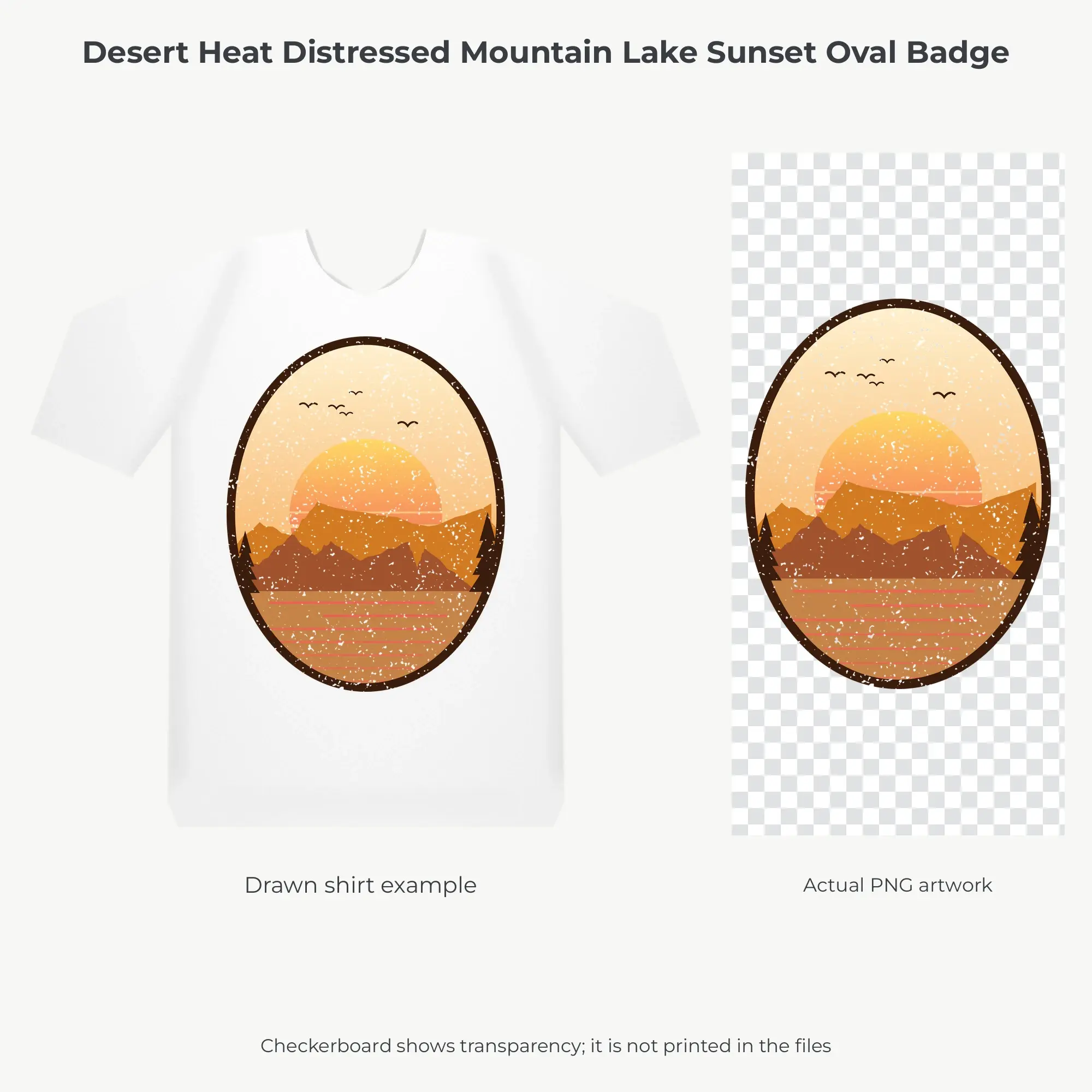 Desert Heat Distressed Mountain Lake Sunset Oval Badge Sublimation PNG, preview 2 of 2