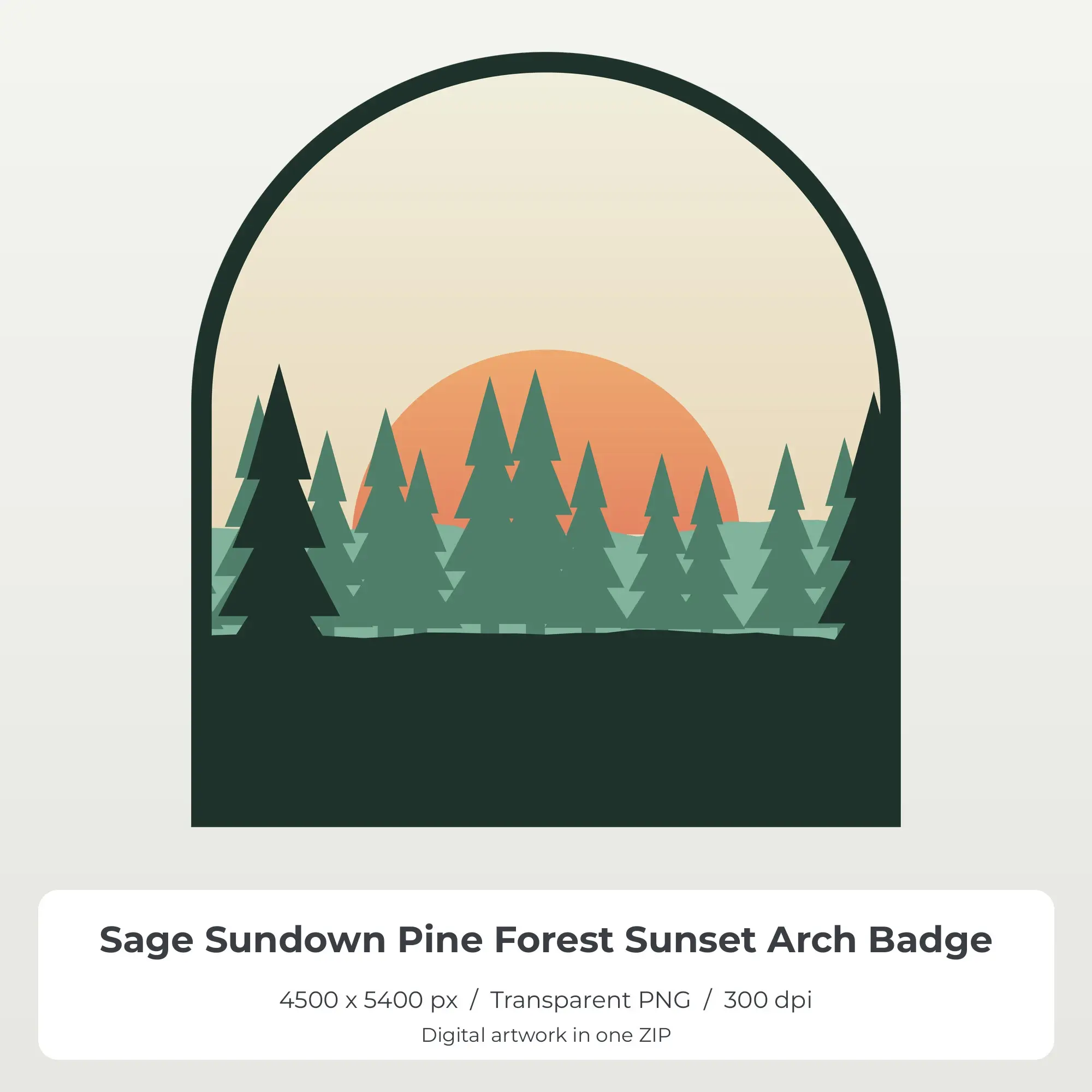 Sage Sundown Pine Forest Sunset Arch Badge Sublimation PNG for Shirts preview