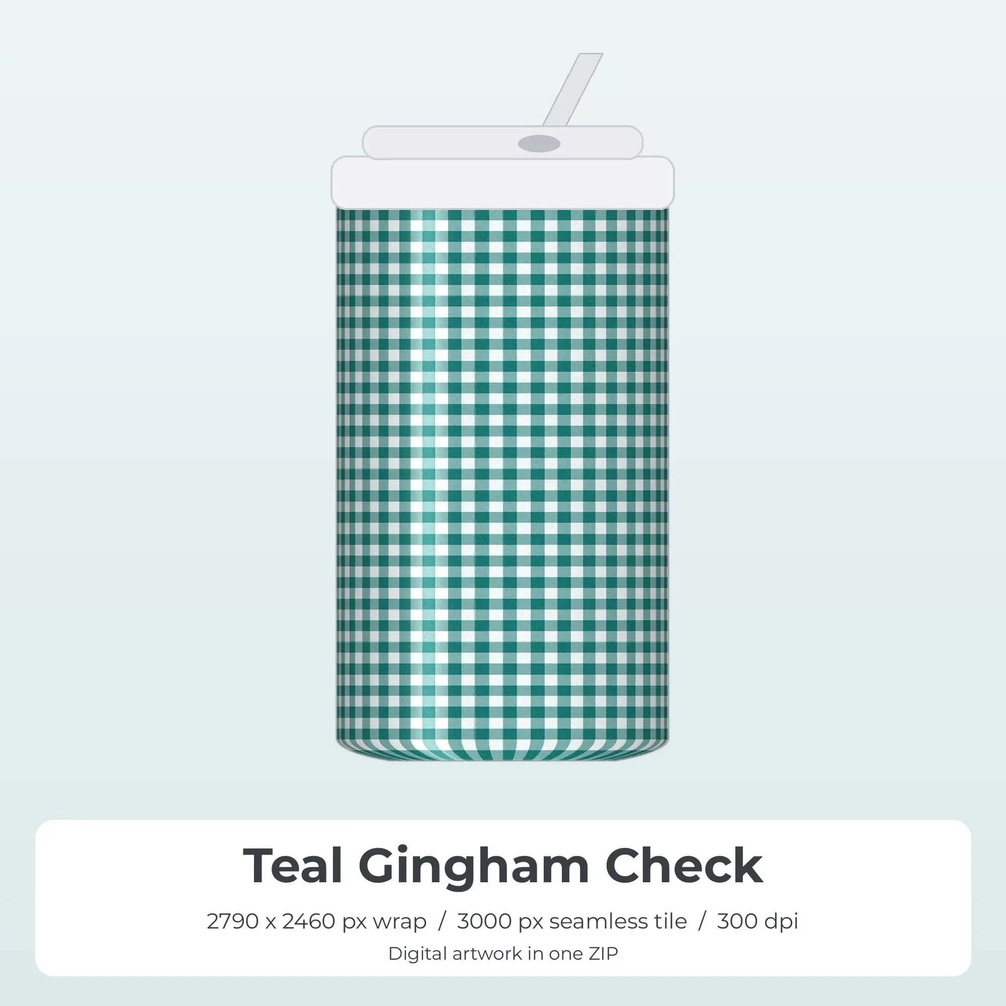 Teal Gingham Check Tumbler Wrap PNG, 20oz Sublimation preview