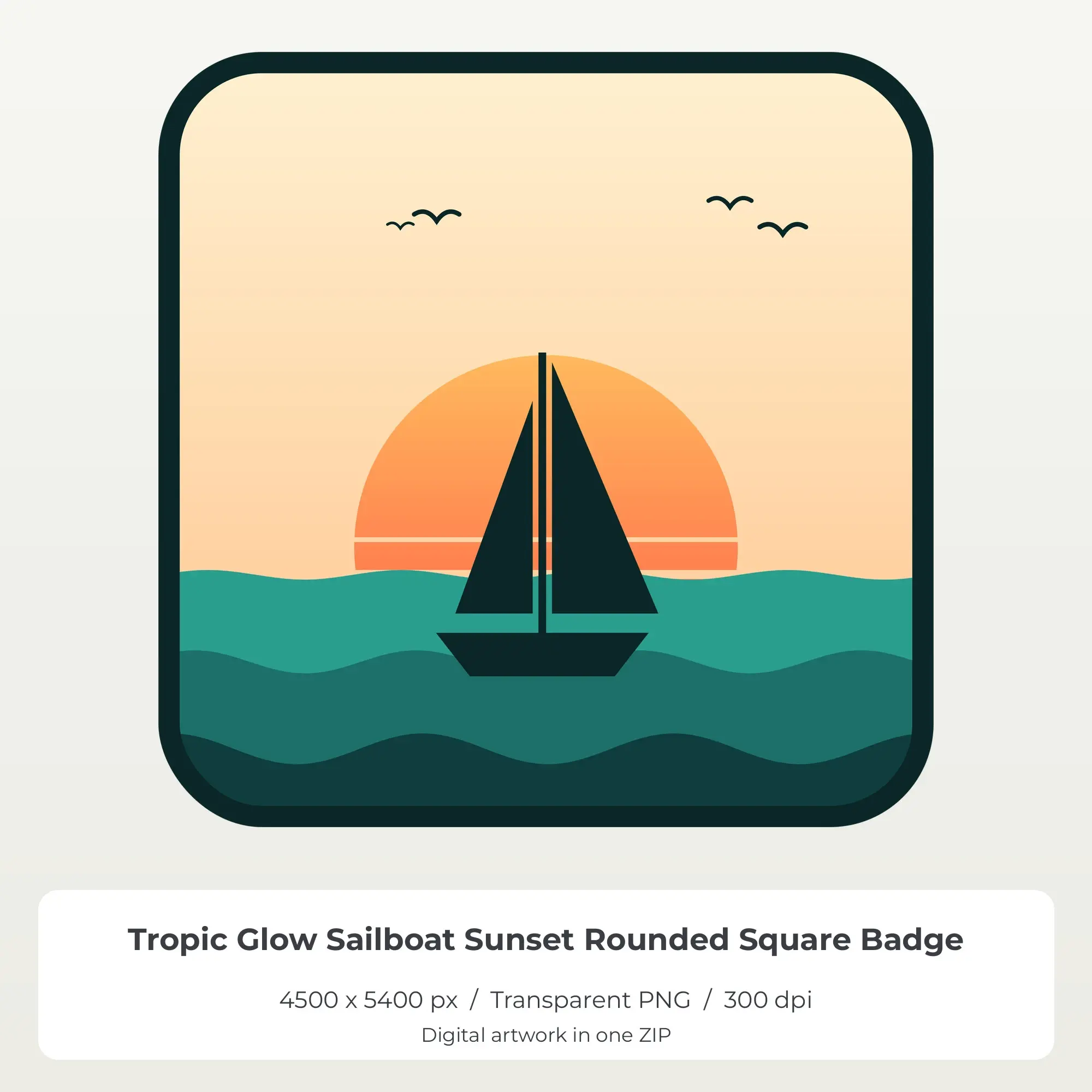 Tropic Glow Sailboat Sunset Rounded Square Badge Sublimation PNG preview