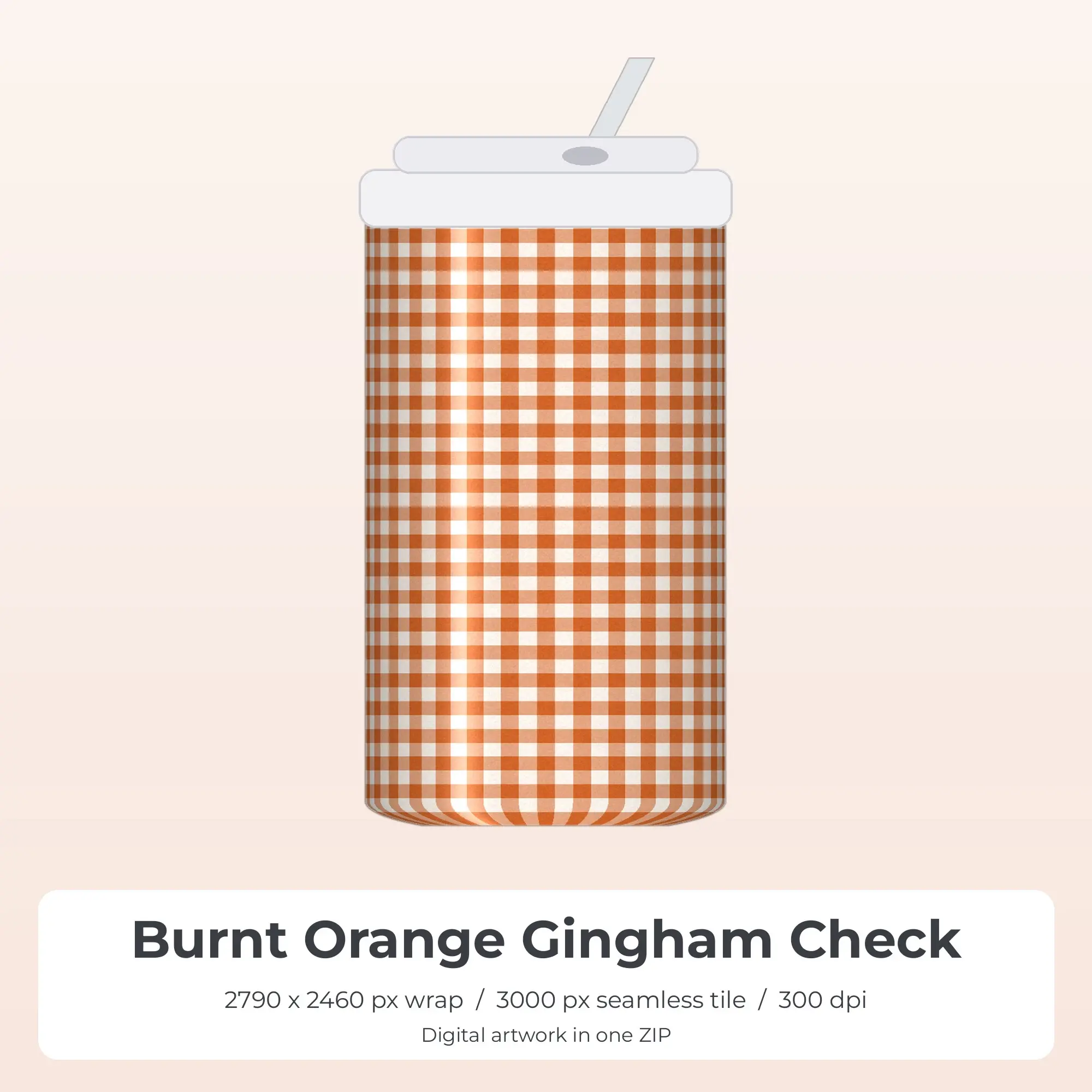 Burnt Orange Gingham Check Tumbler Wrap PNG, 20oz Sublimation preview