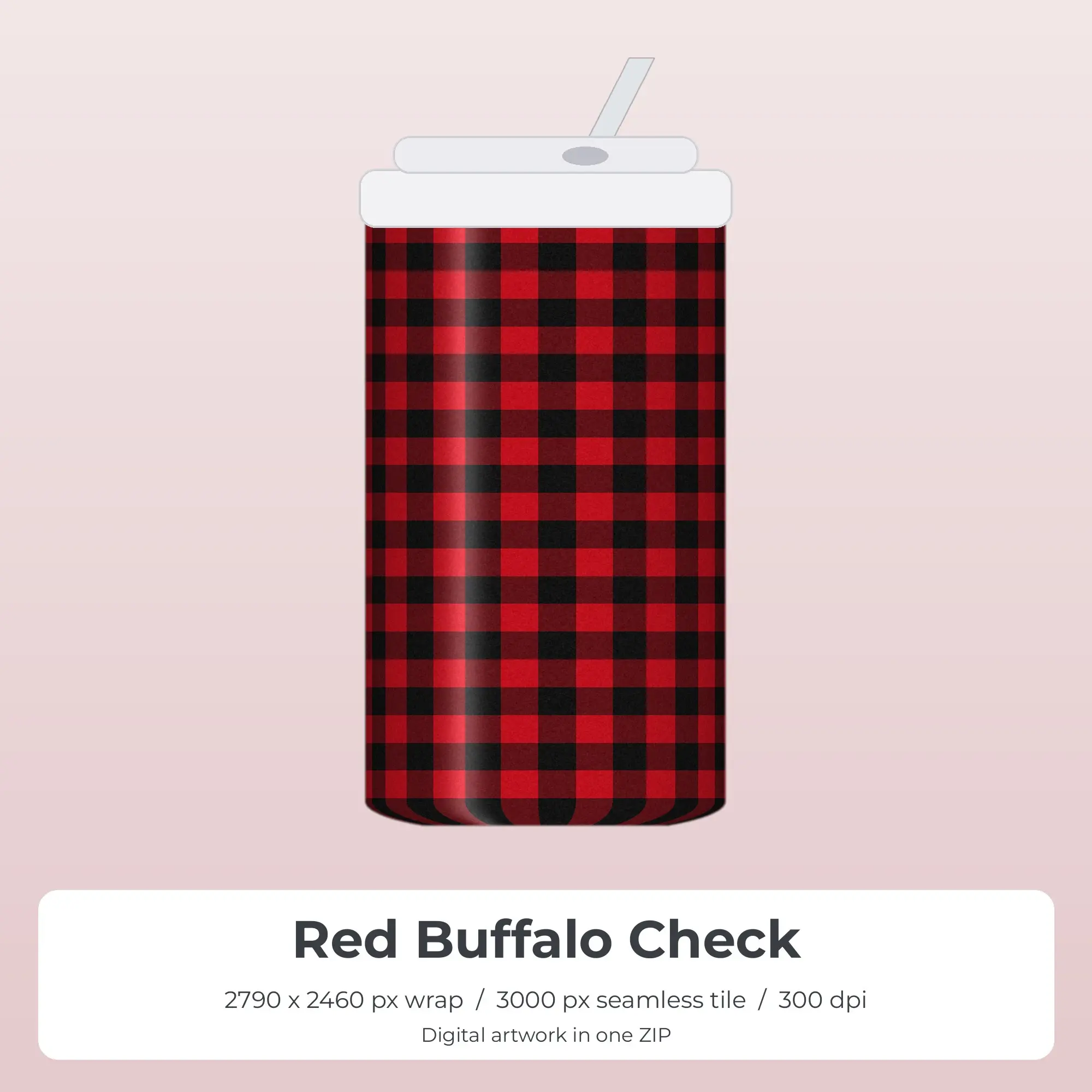 Red Buffalo Check Tumbler Wrap PNG, 20oz Sublimation preview