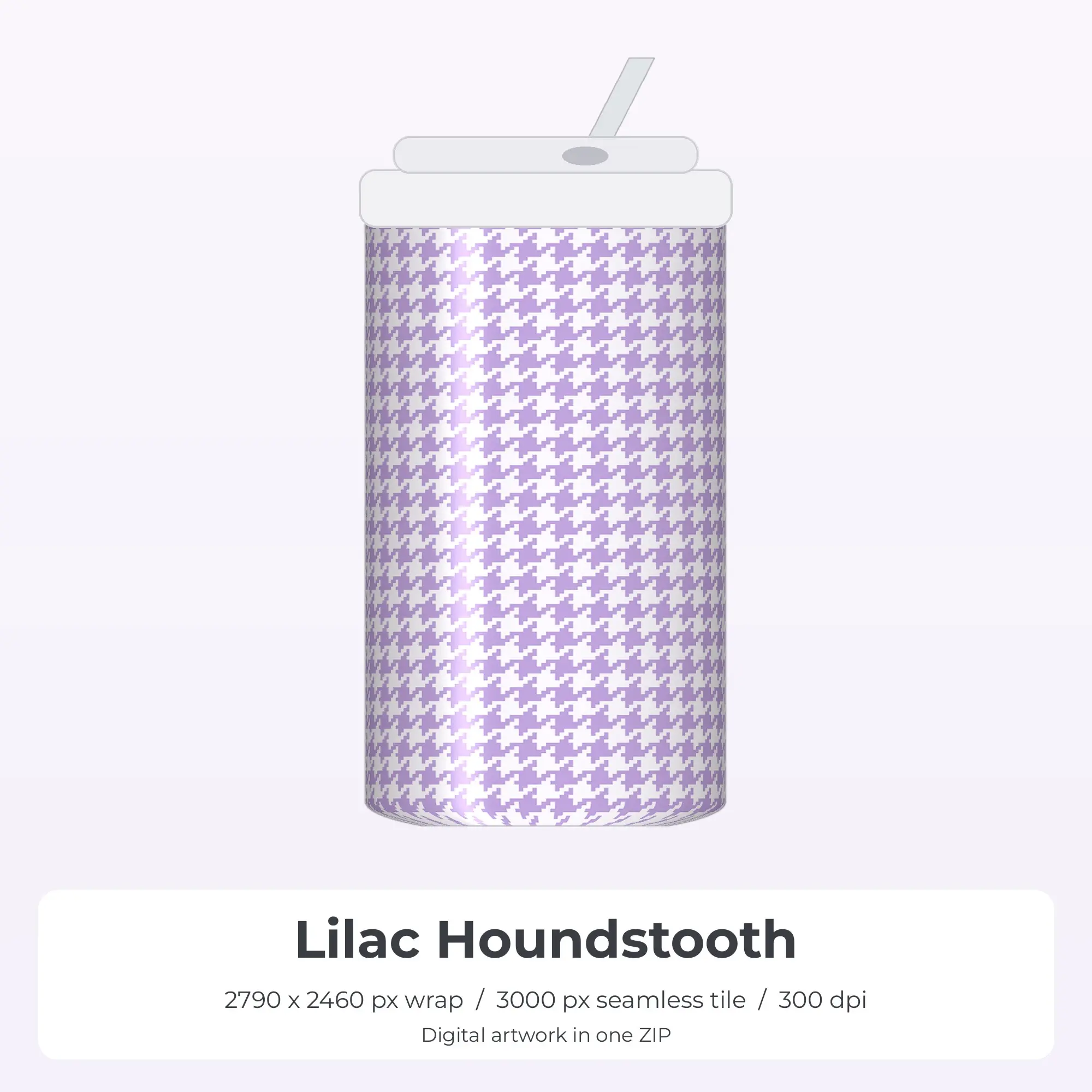 Lilac Houndstooth Tumbler Wrap PNG, 20oz Sublimation preview