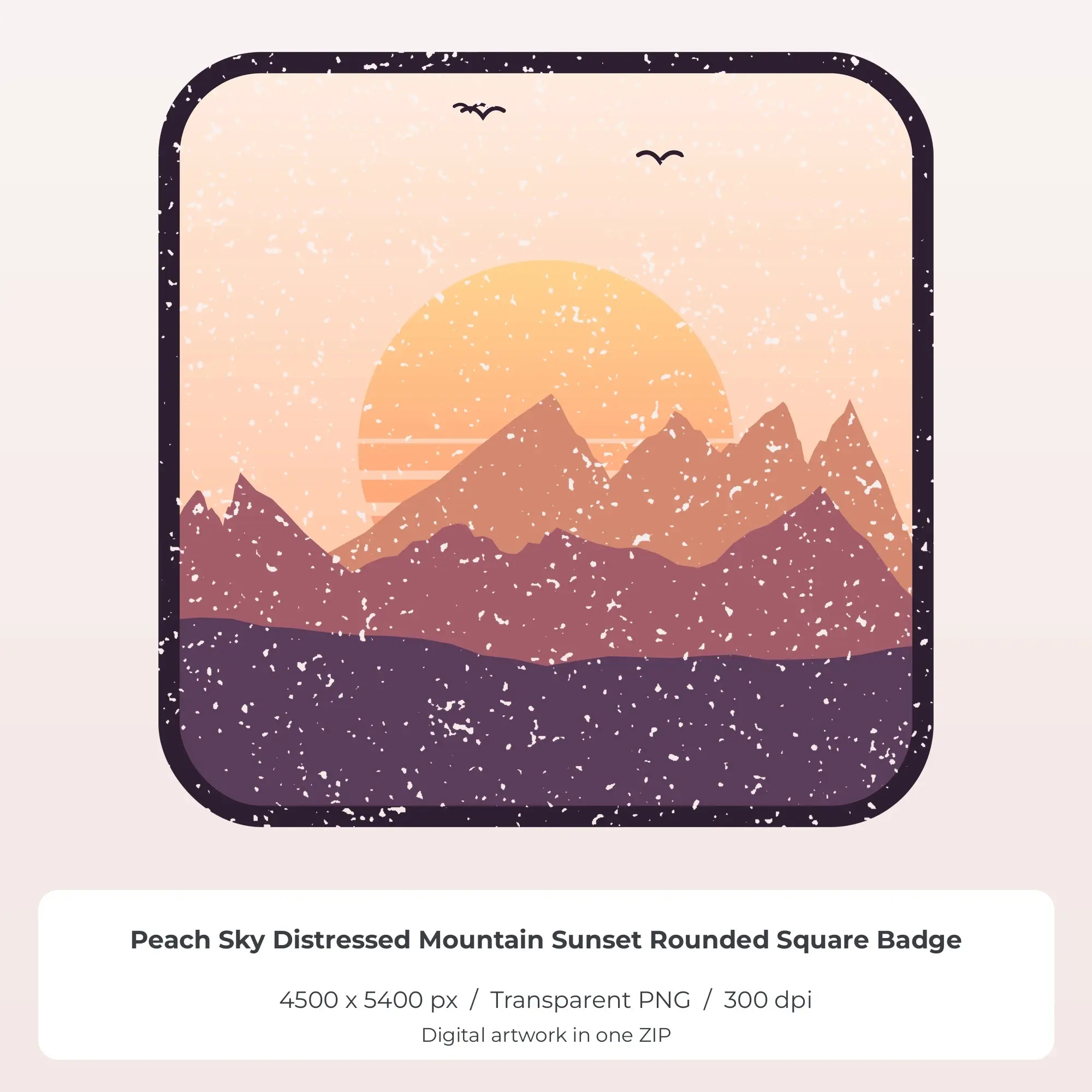 Peach Sky Distressed Mountain Sunset Square Sublimation PNG preview