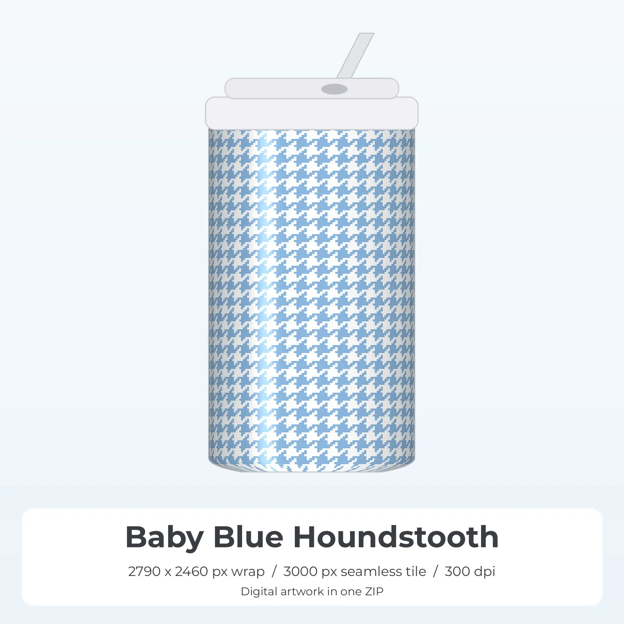 Baby Blue Houndstooth Tumbler Wrap PNG, 20oz Sublimation preview