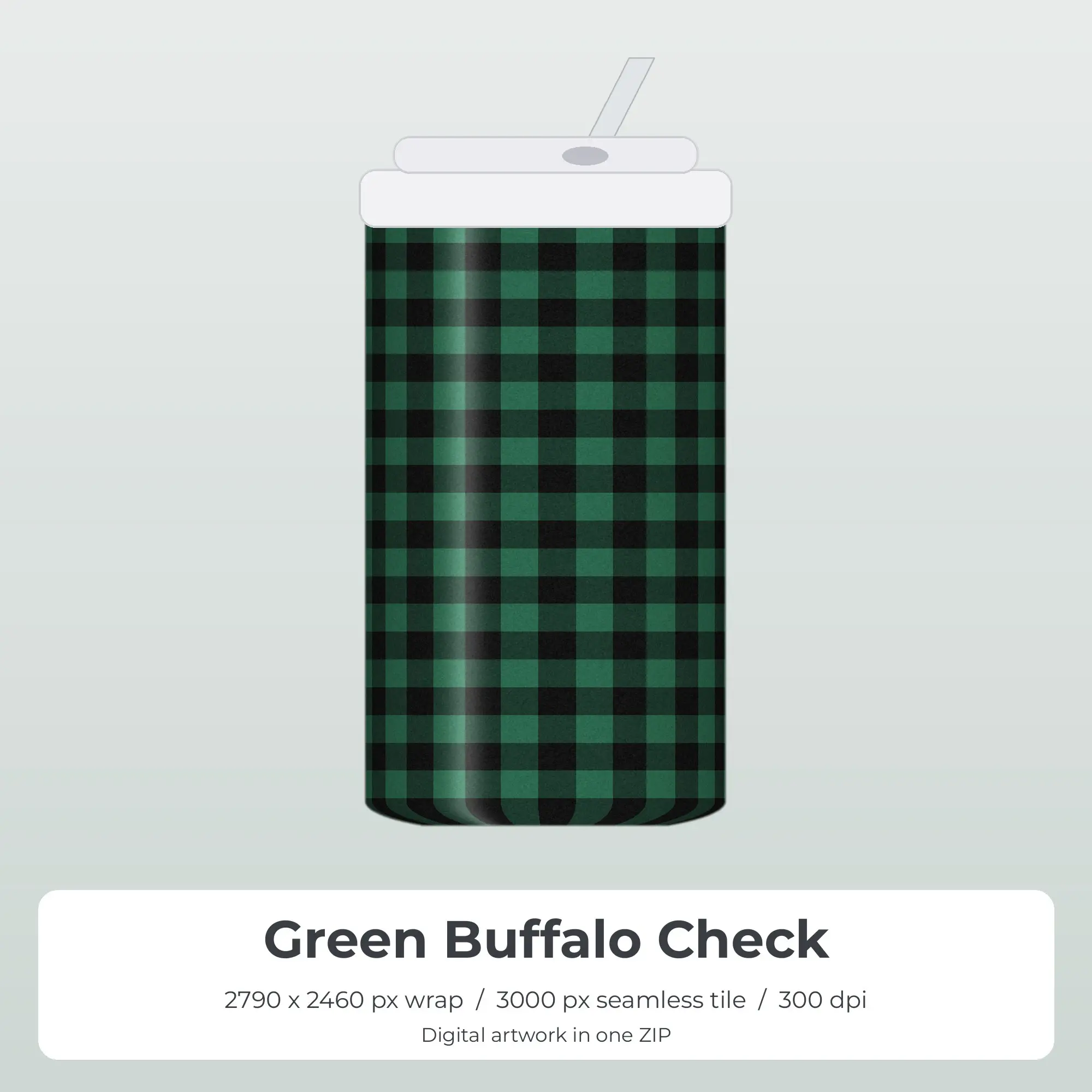 Green Buffalo Check Tumbler Wrap PNG, 20oz Sublimation preview