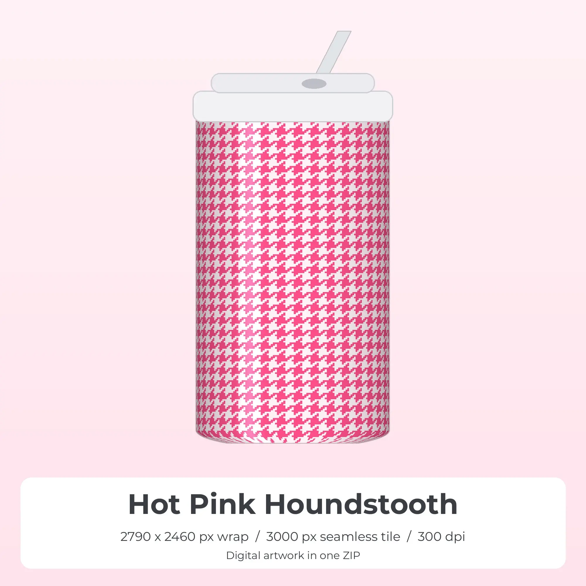 Hot Pink Houndstooth Tumbler Wrap PNG, 20oz Sublimation preview