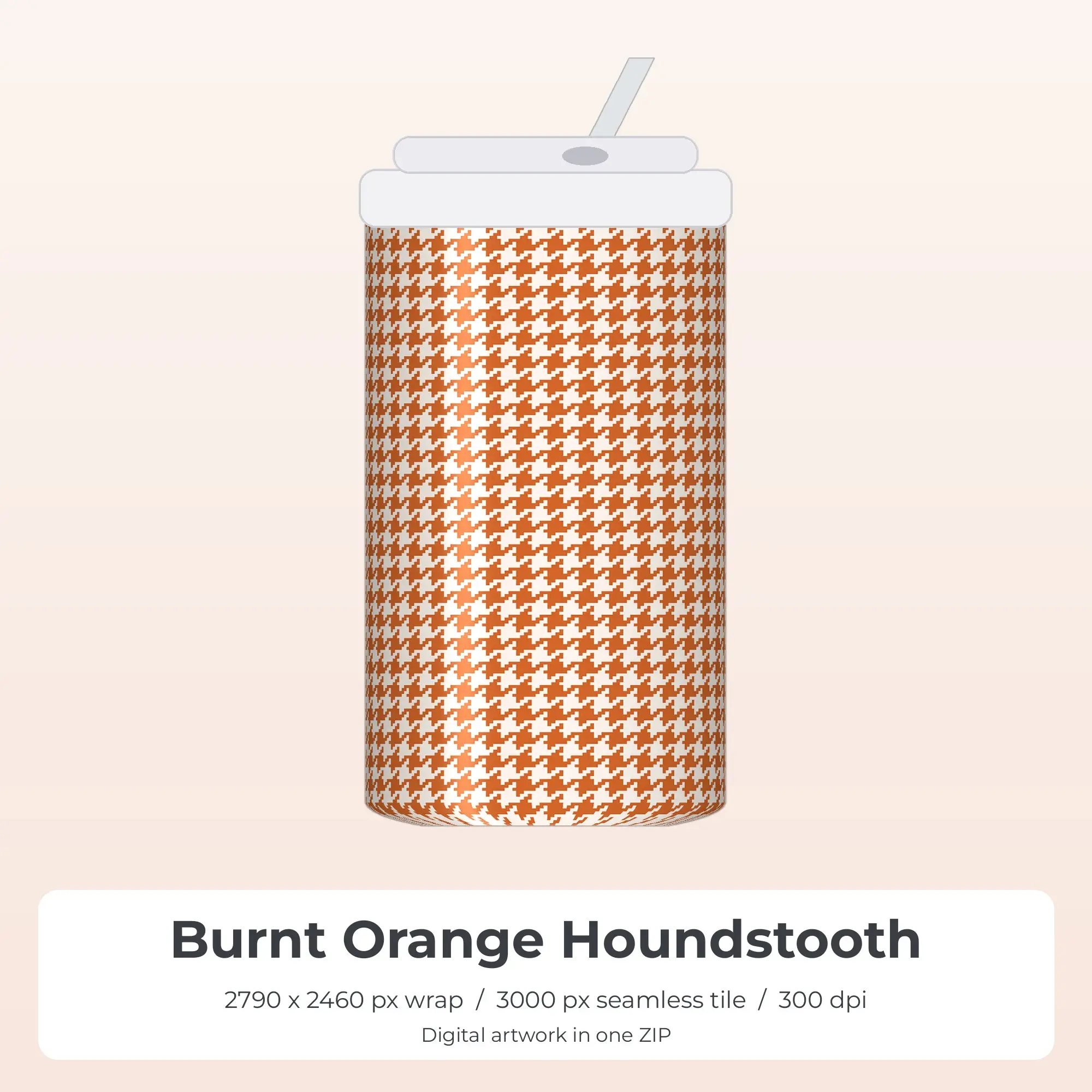 Burnt Orange Houndstooth Tumbler Wrap PNG, 20oz Sublimation preview