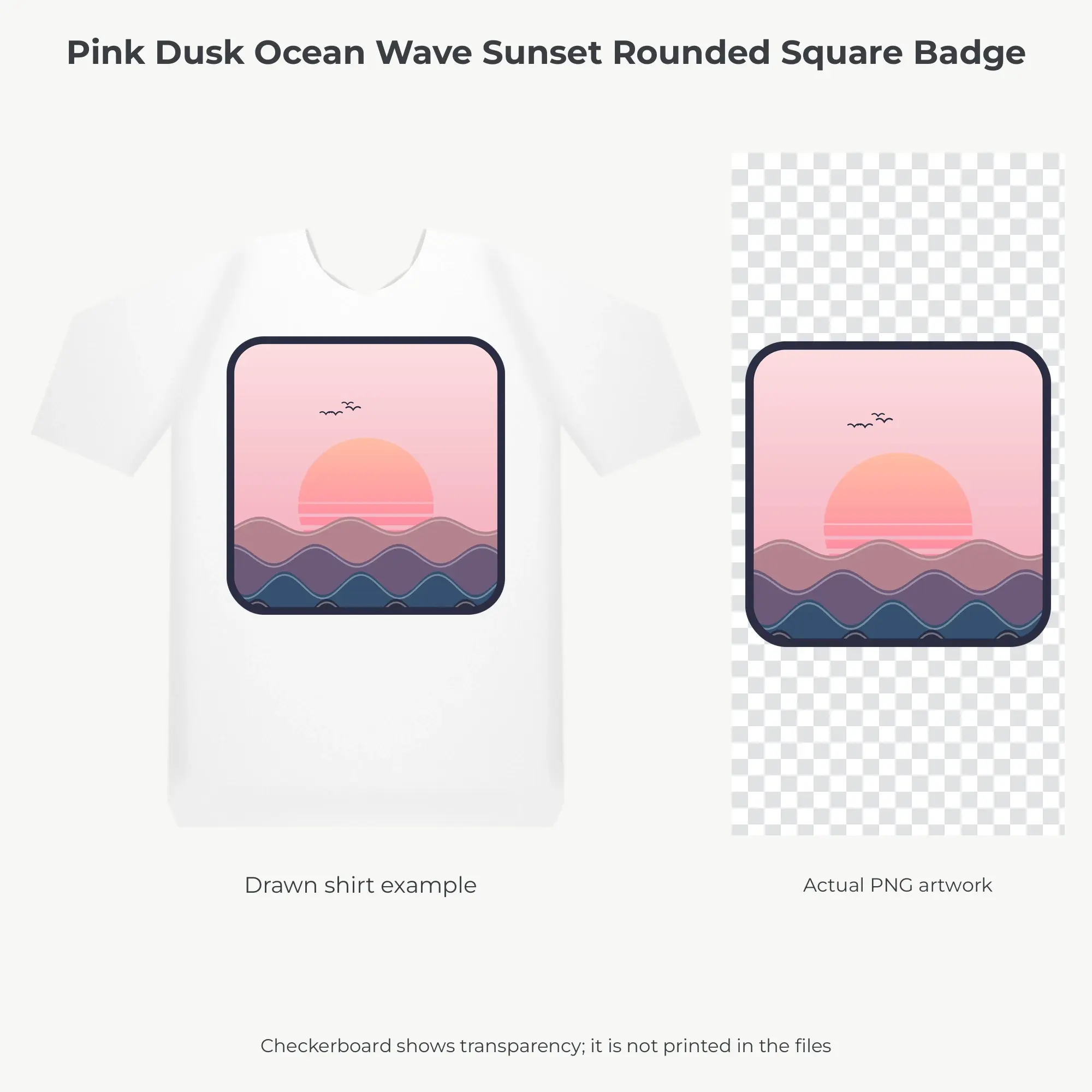 Pink Dusk Ocean Wave Sunset Rounded Square Badge Sublimation PNG, preview 2 of 2