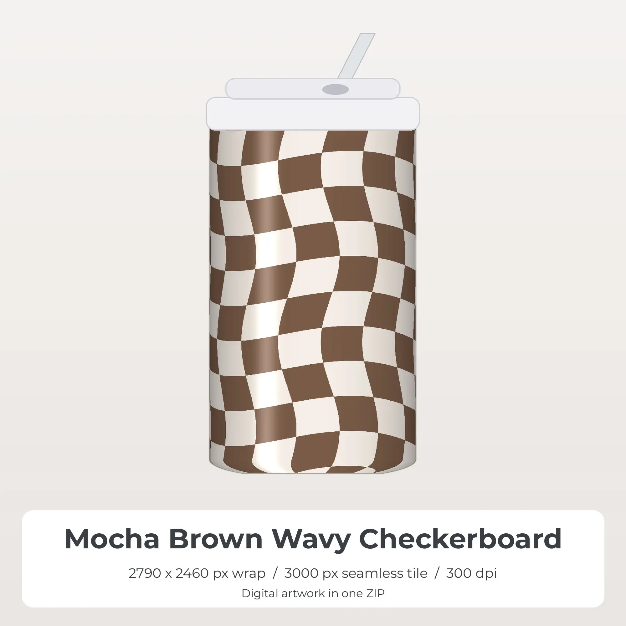 Mocha Brown Wavy Checkerboard Tumbler Wrap PNG, 20oz Sublimation preview