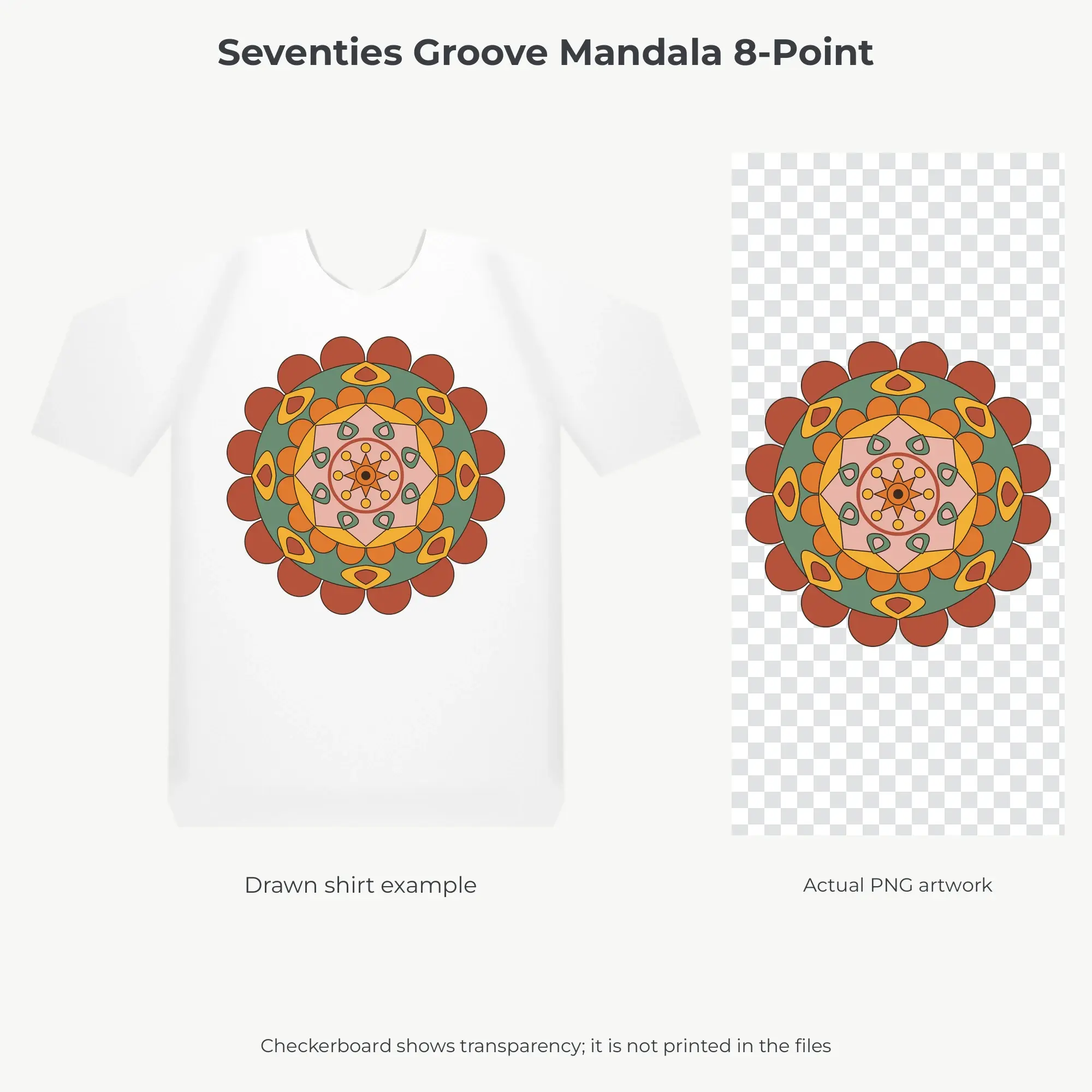 Seventies Groove Mandala 8-Point Sublimation PNG for Shirts, preview 2 of 2