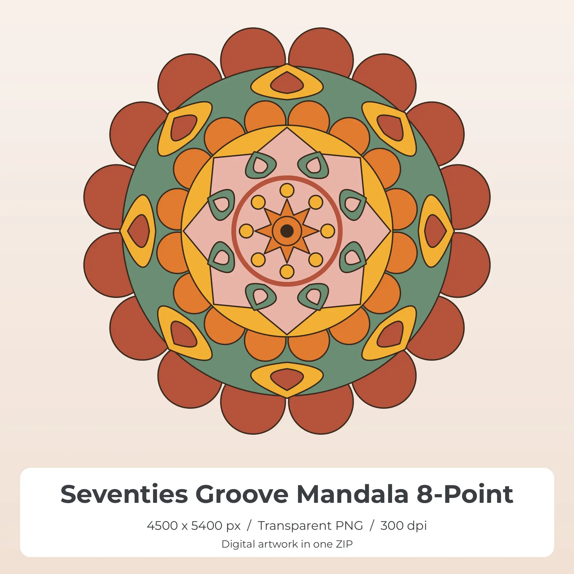 Seventies Groove Mandala 8-Point Sublimation PNG for Shirts preview