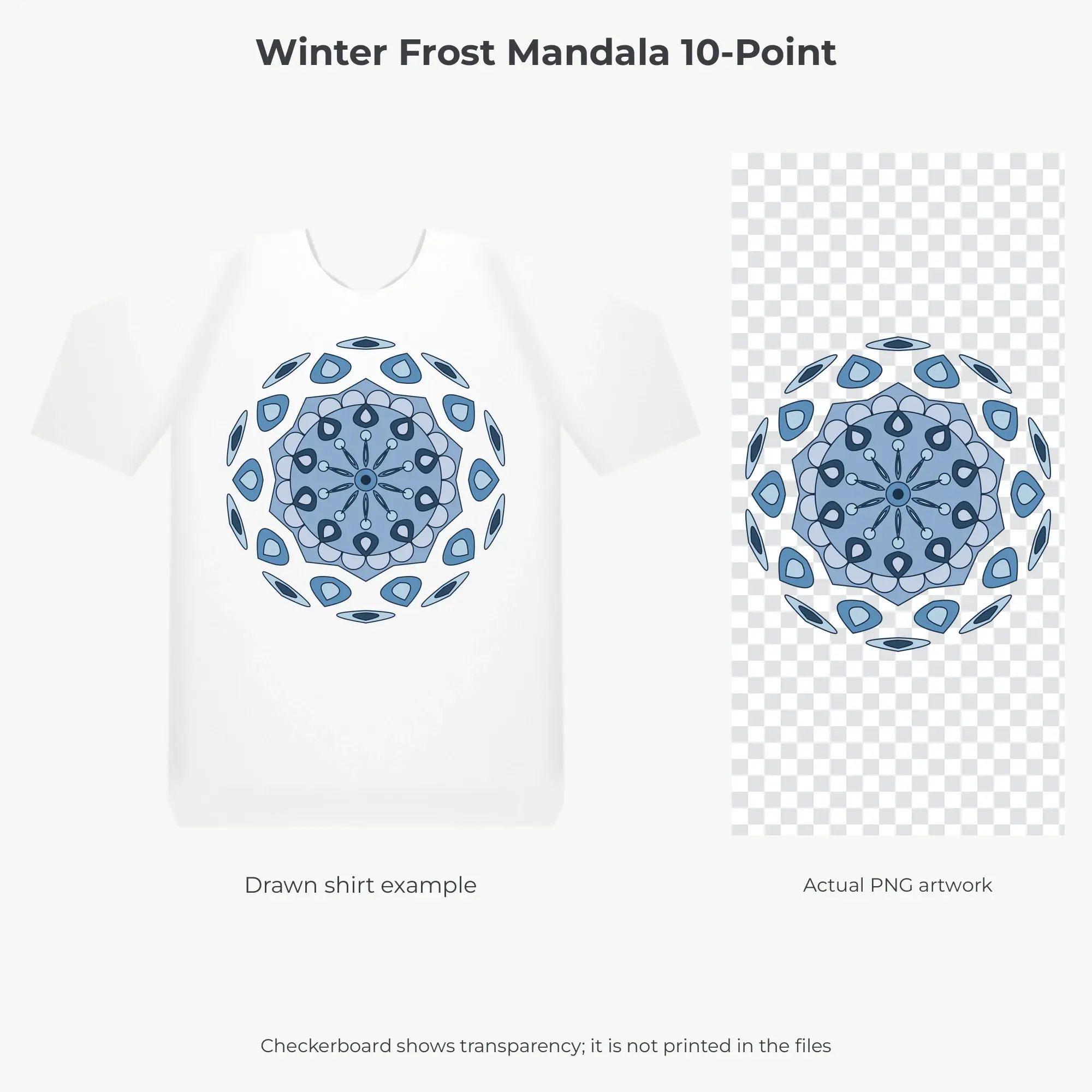 Winter Frost Mandala 10-Point Sublimation PNG for Shirts, preview 2 of 2