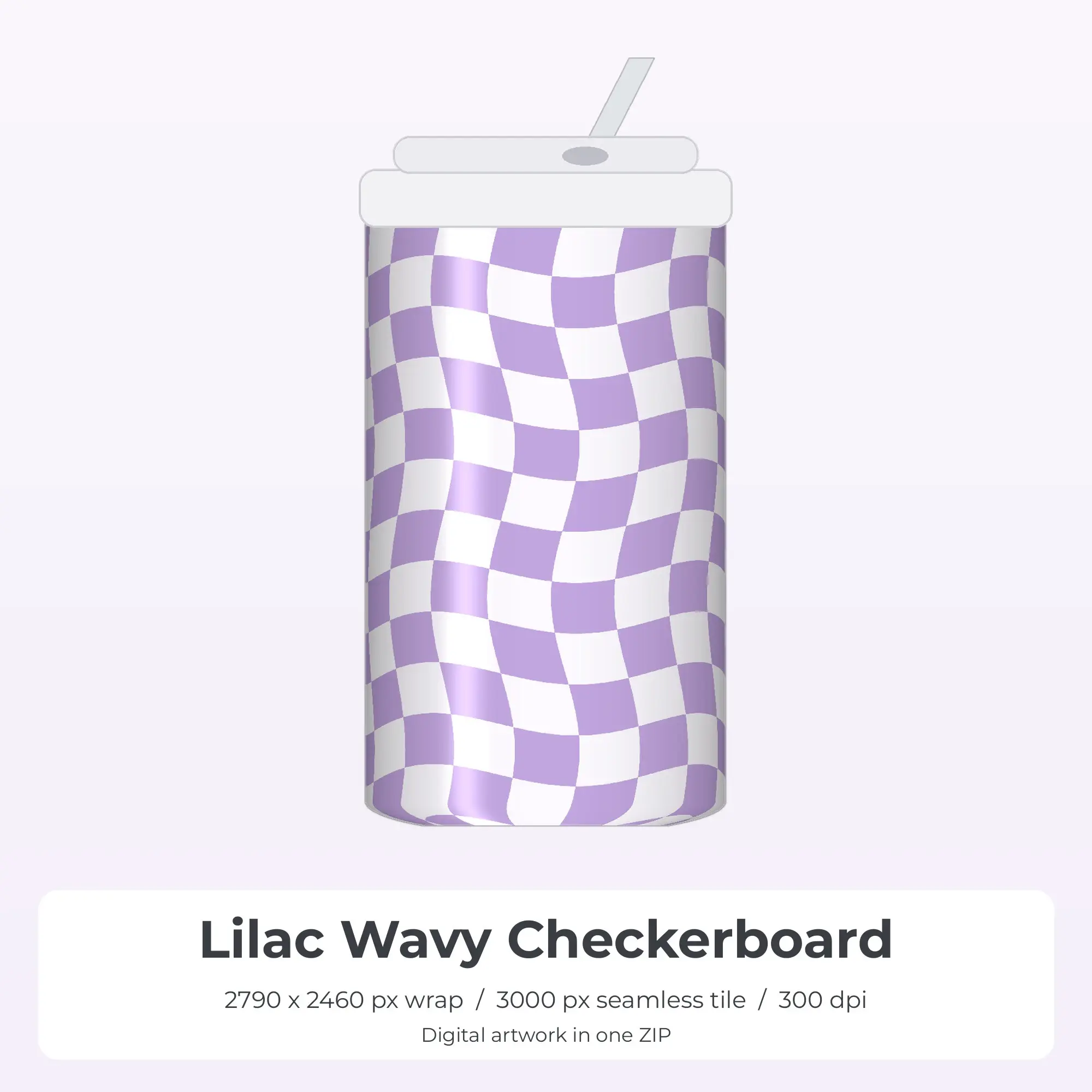 Lilac Wavy Checkerboard Tumbler Wrap PNG, 20oz Sublimation, preview 1 of 2