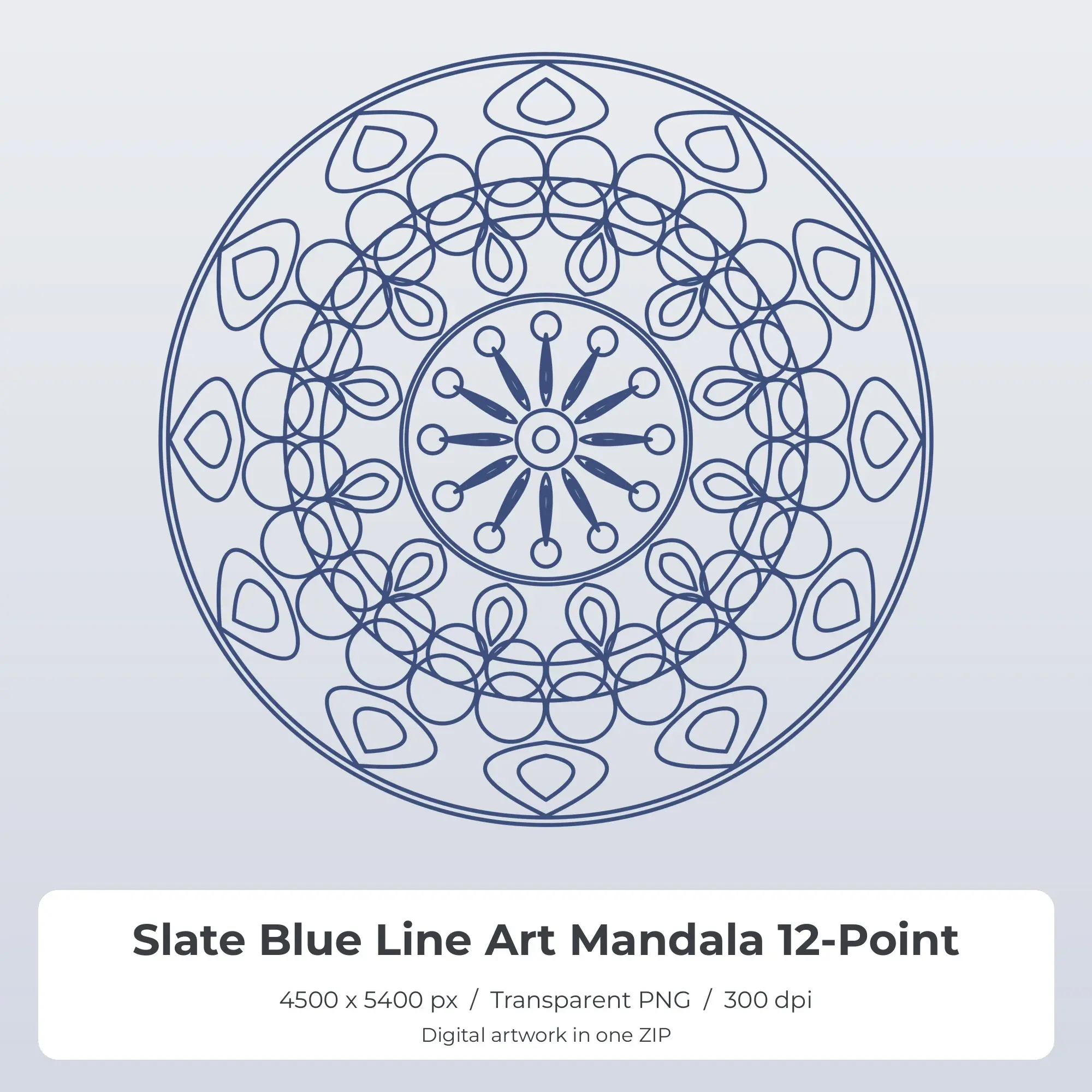 Slate Blue Line Art Mandala 12-Point Sublimation PNG for Shirts preview
