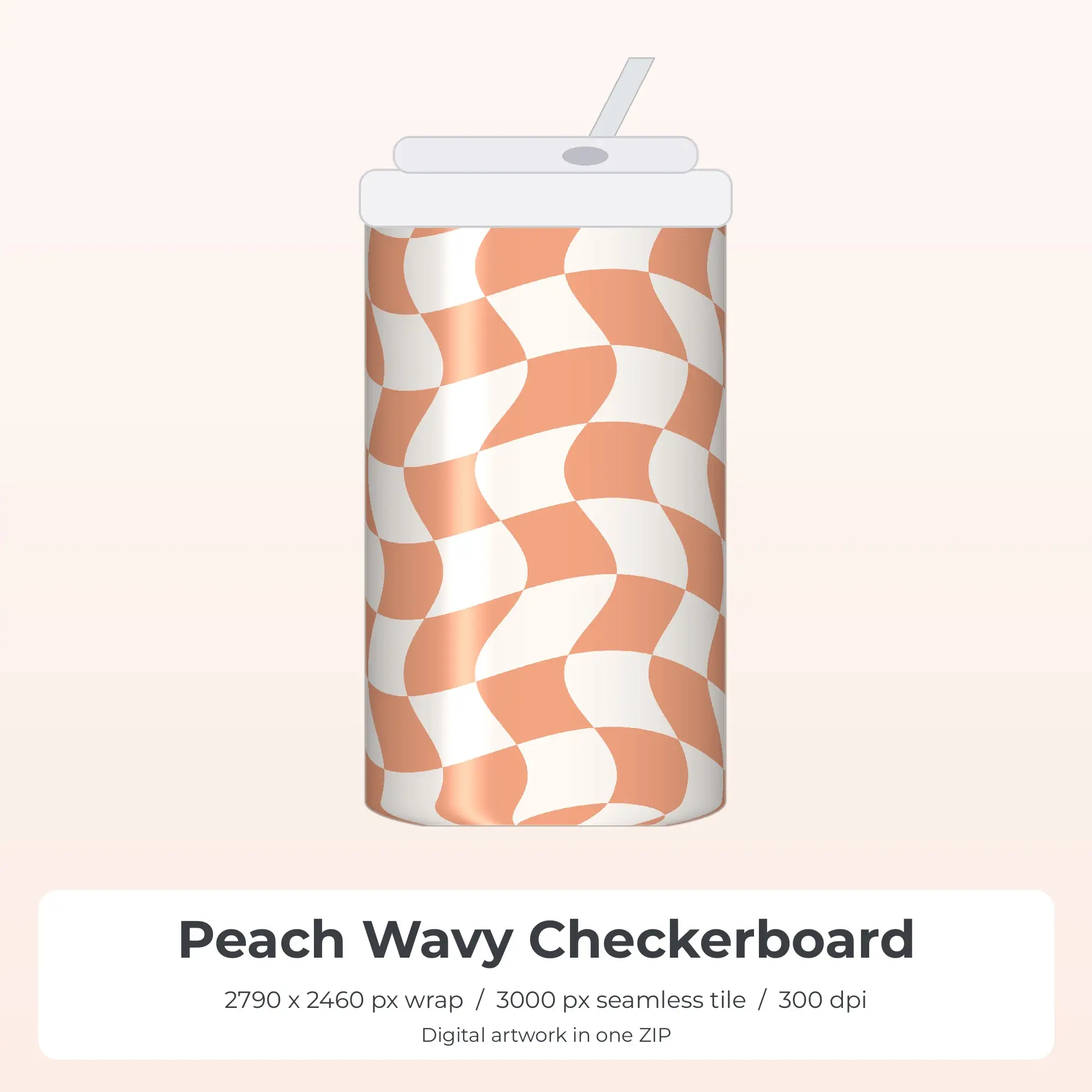 Peach Wavy Checkerboard Tumbler Wrap PNG, 20oz Sublimation preview