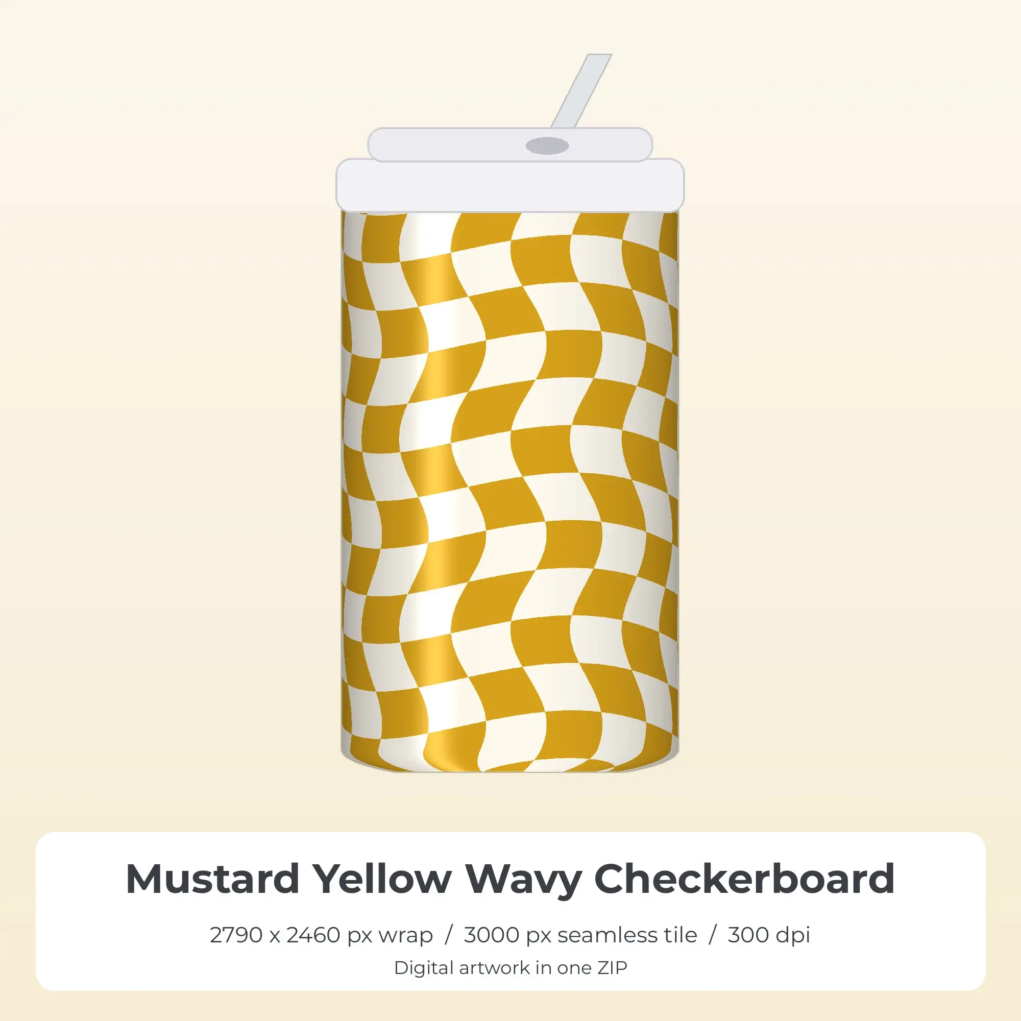 Mustard Yellow Wavy Checkerboard Tumbler Wrap PNG, 20oz Sublimation preview