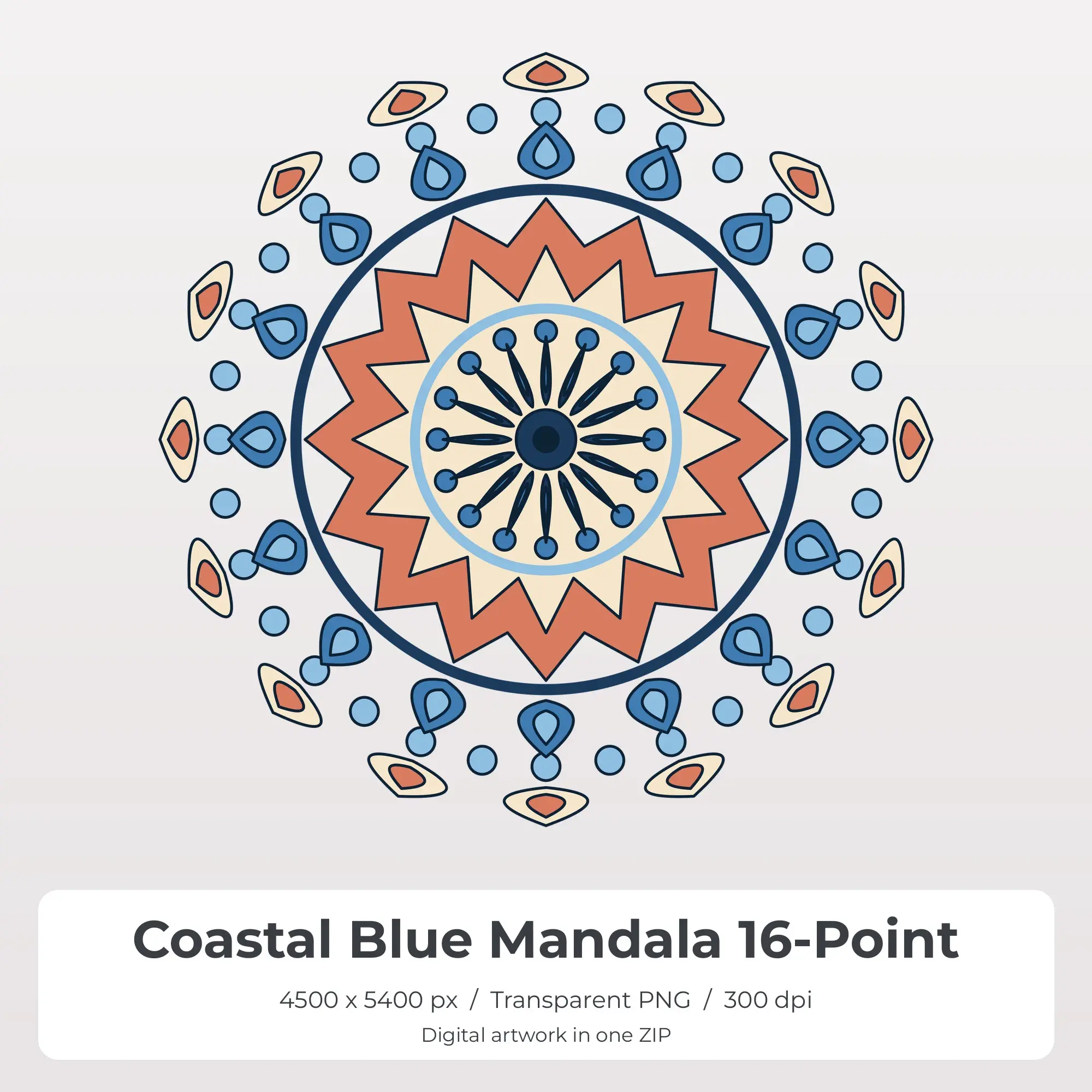Coastal Blue Mandala 16-Point Sublimation PNG for Shirts preview