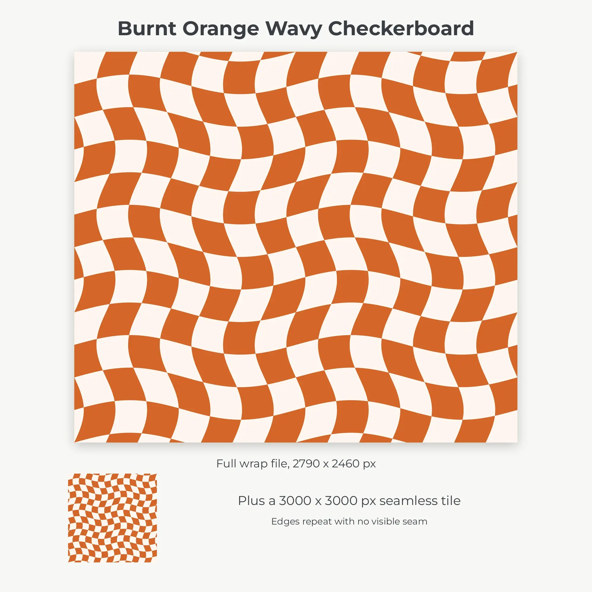 Burnt Orange Wavy Checkerboard Tumbler Wrap PNG, 20oz Sublimation, preview 2 of 2