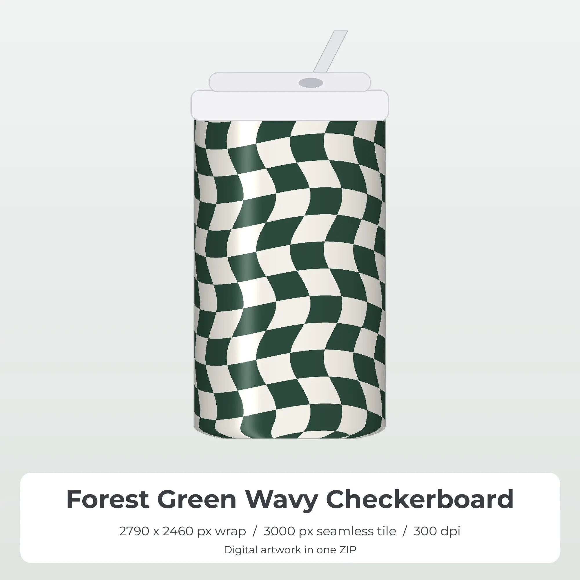 Forest Green Wavy Checkerboard Tumbler Wrap PNG, 20oz Sublimation preview