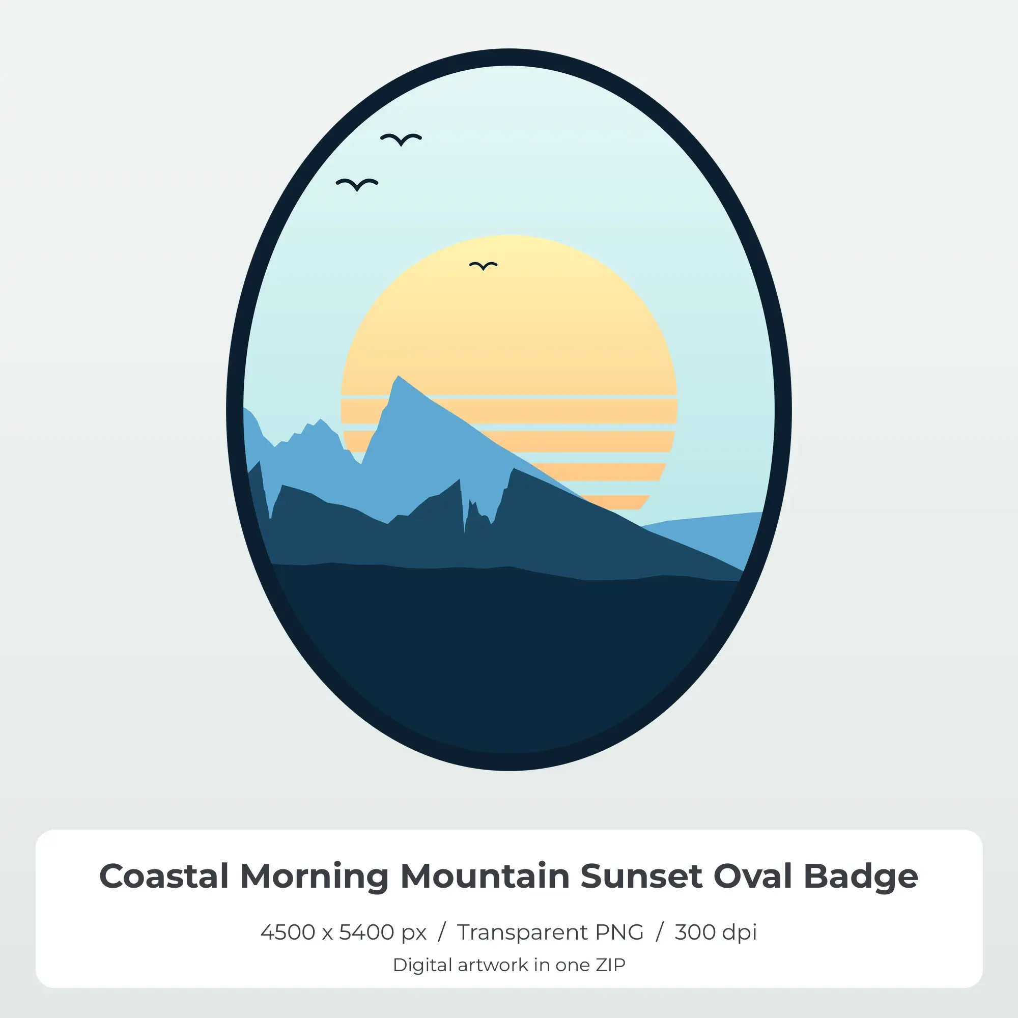Coastal Morning Mountain Sunset Oval Badge Sublimation PNG for Shirts preview