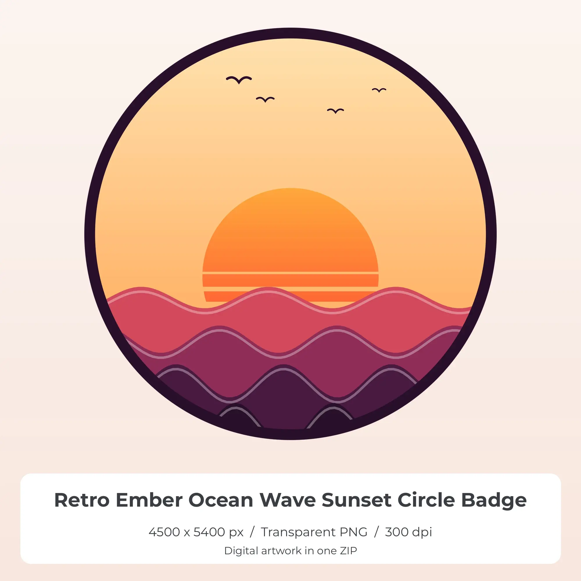 Retro Ember Ocean Wave Sunset Circle Badge Sublimation PNG for Shirts preview