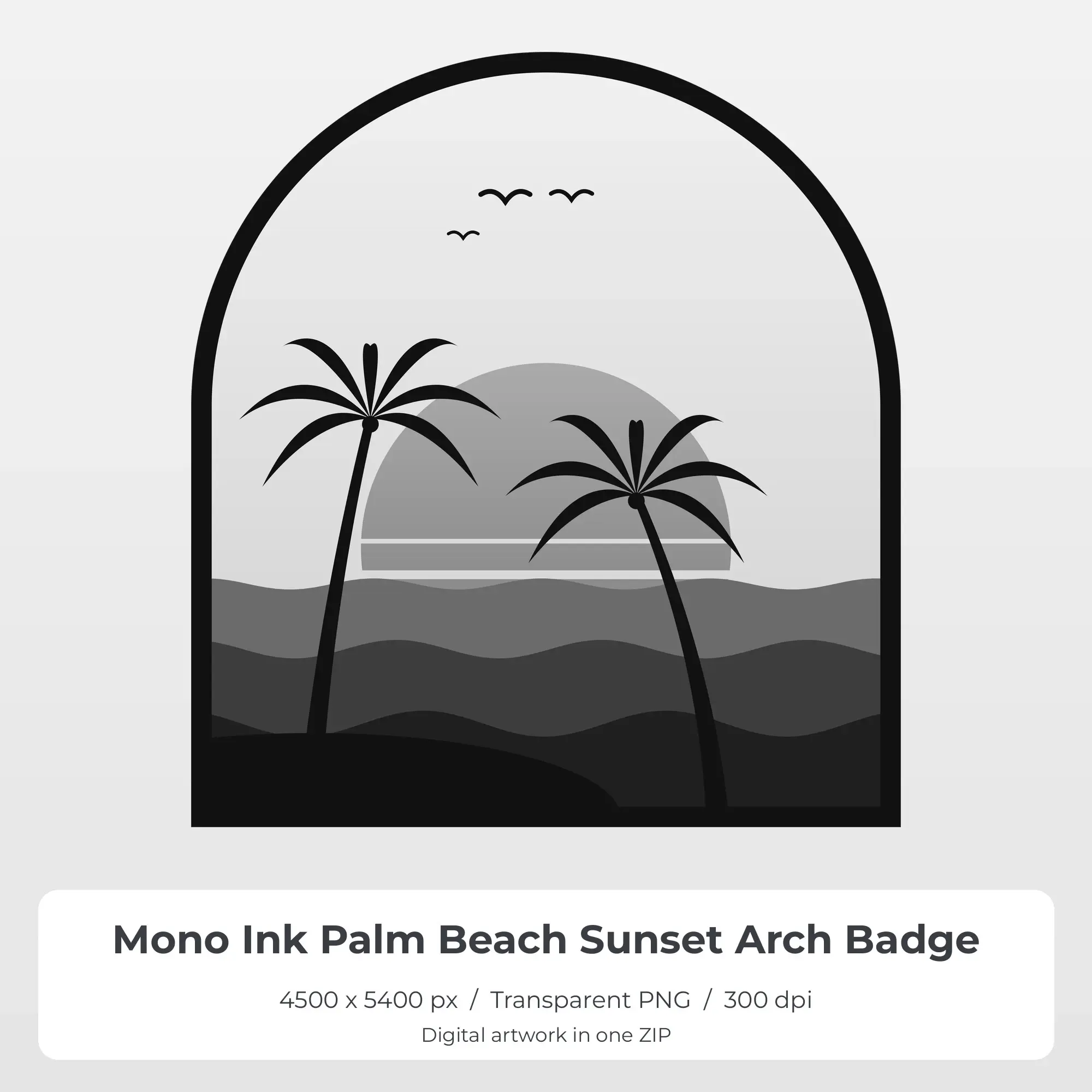 Mono Ink Palm Beach Sunset Arch Badge Sublimation PNG for Shirts preview