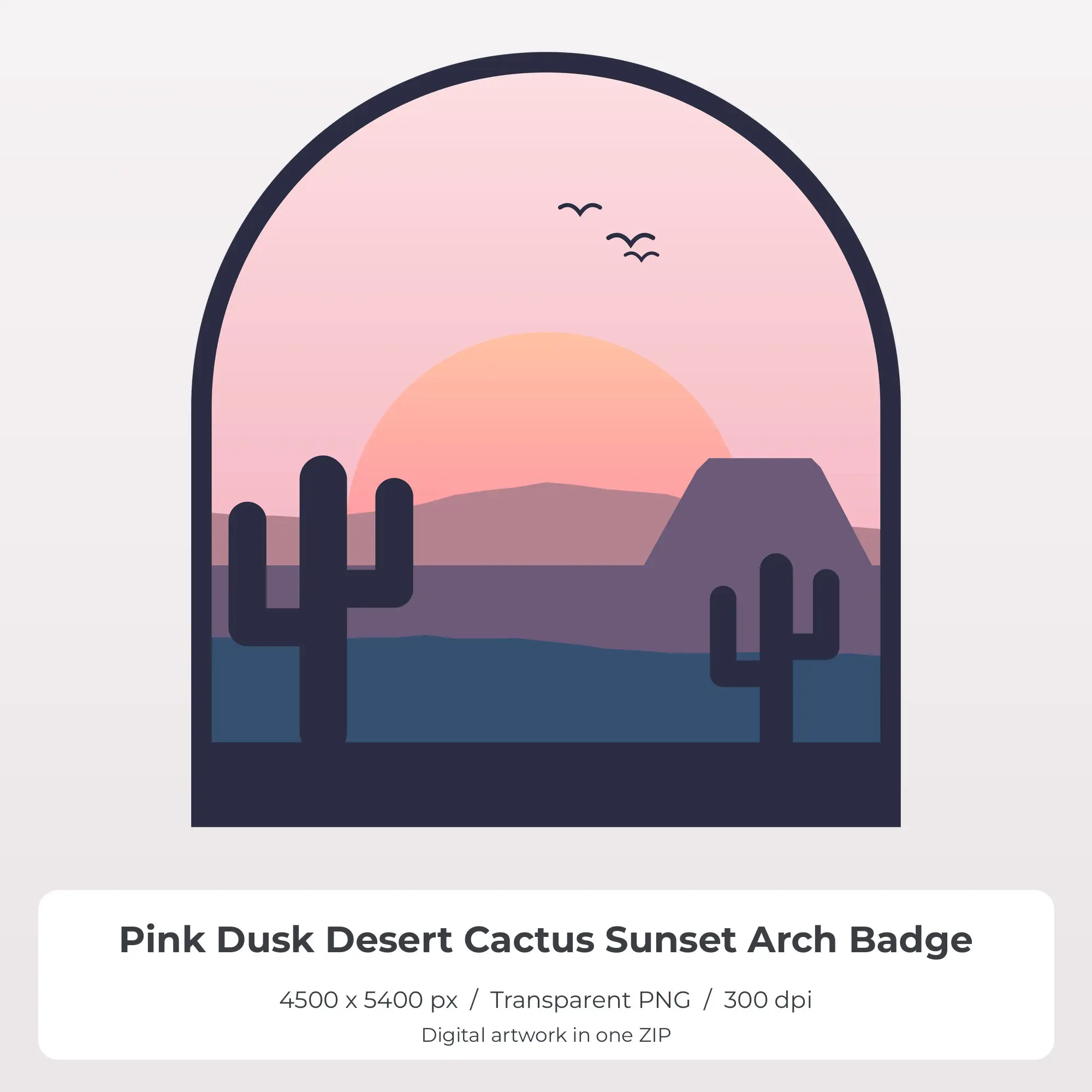 Pink Dusk Desert Cactus Sunset Arch Badge Sublimation PNG for Shirts preview