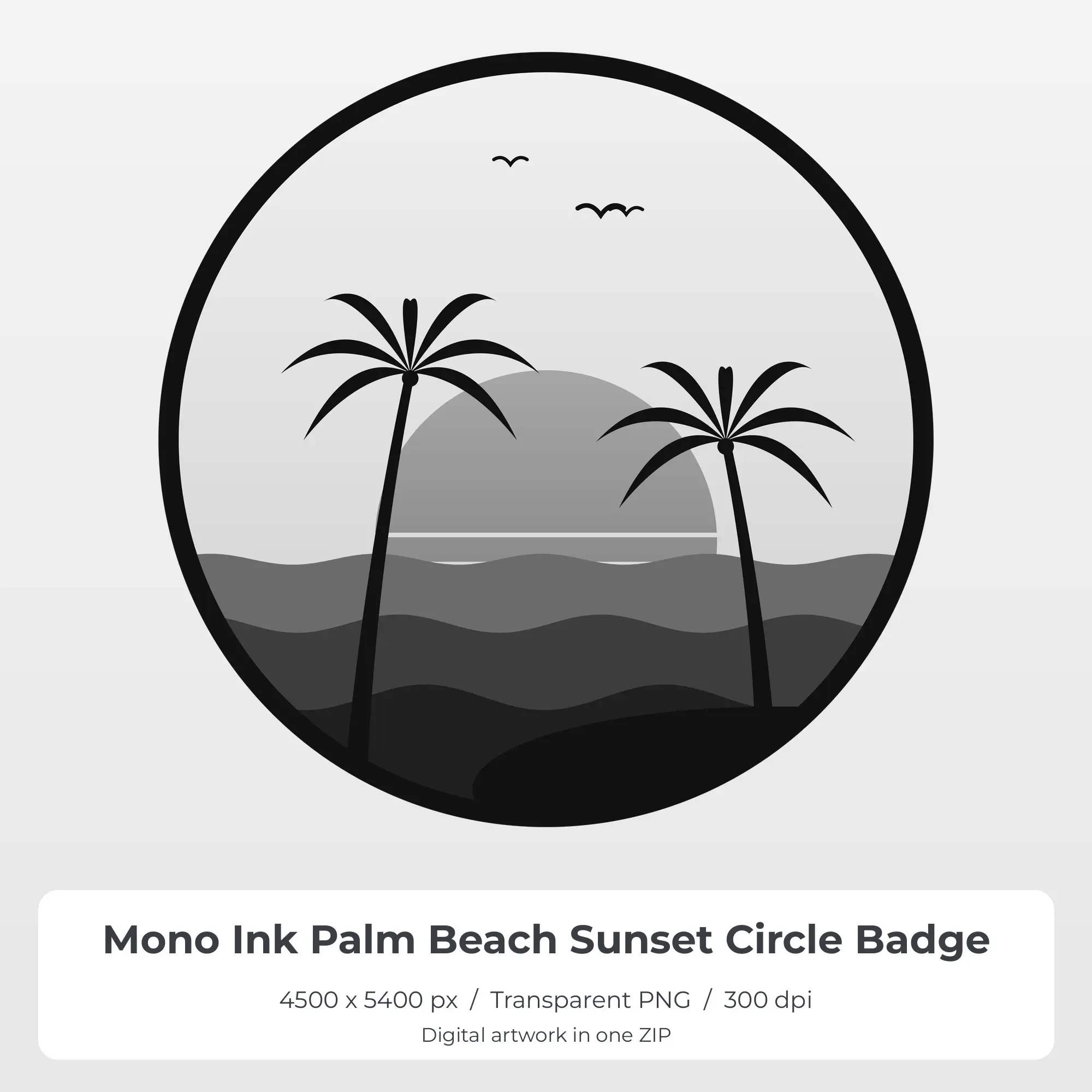 Mono Ink Palm Beach Sunset Circle Badge Sublimation PNG for Shirts preview