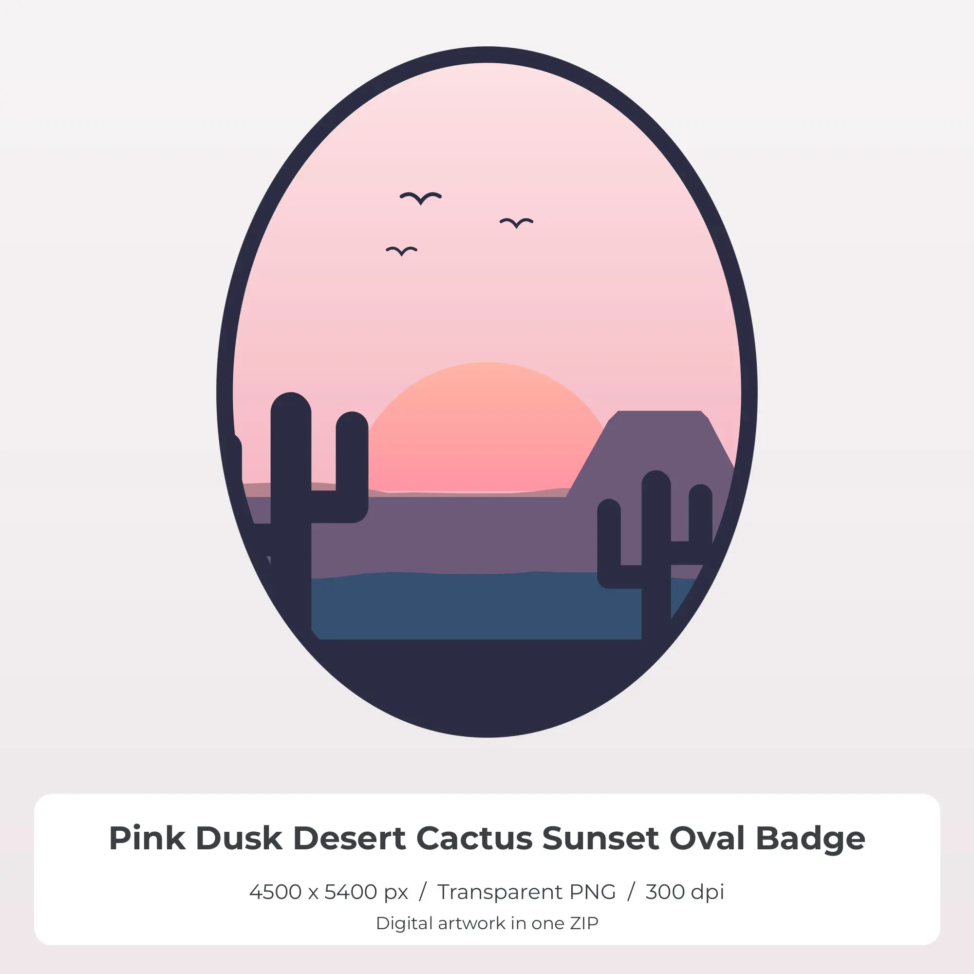 Pink Dusk Desert Cactus Sunset Oval Badge Sublimation PNG for Shirts preview