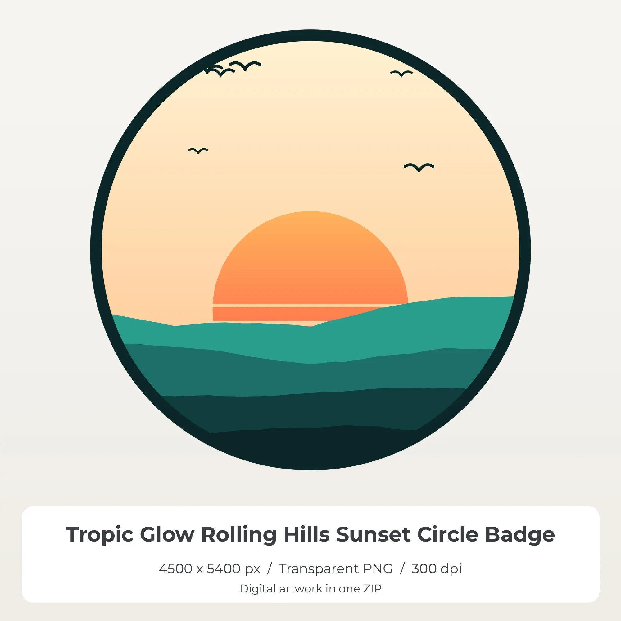Tropic Glow Rolling Hills Sunset Circle Badge T-Shirt Sublimation PNG preview