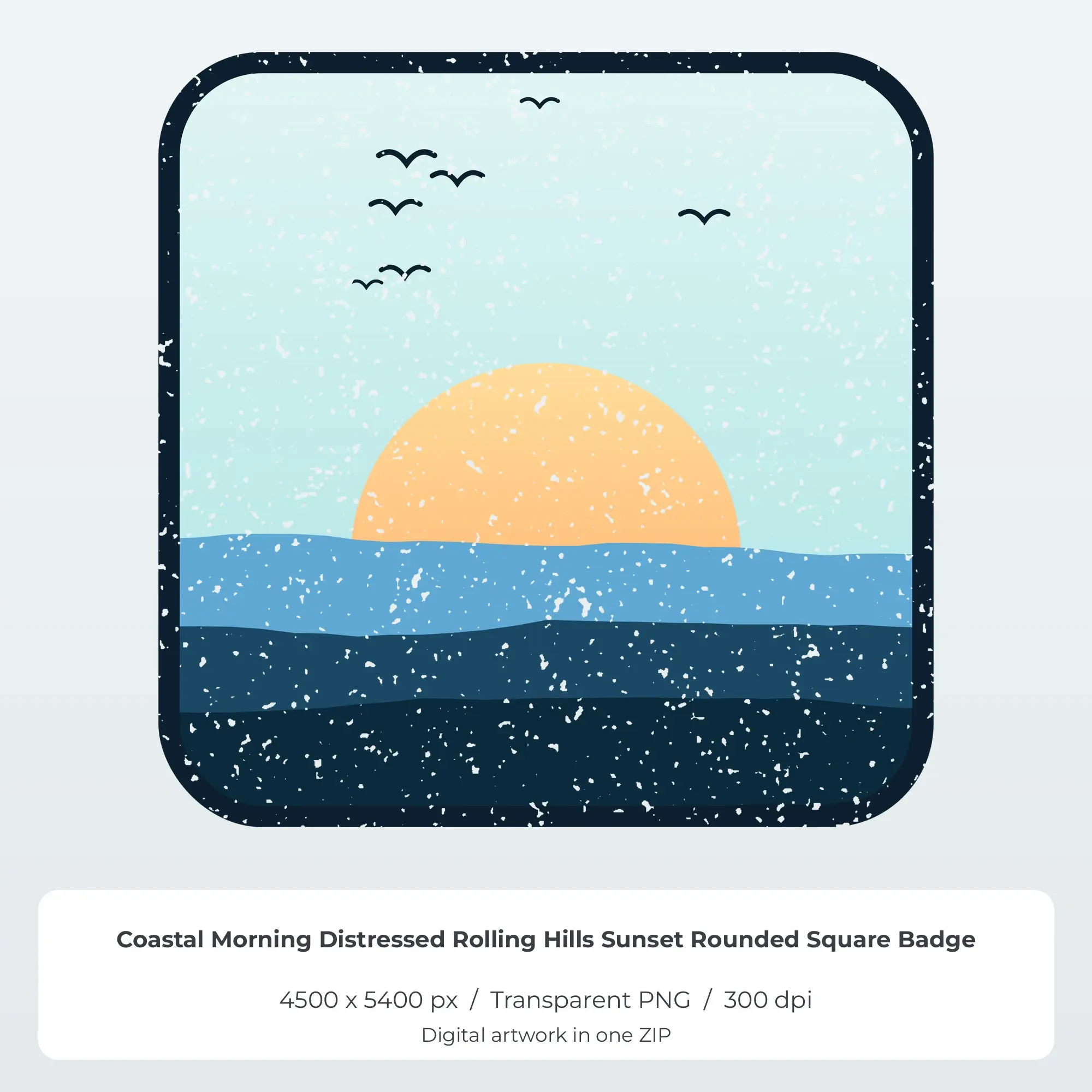Coastal Morning Distressed Rolling Hills Sunset Square Sublimation PNG preview