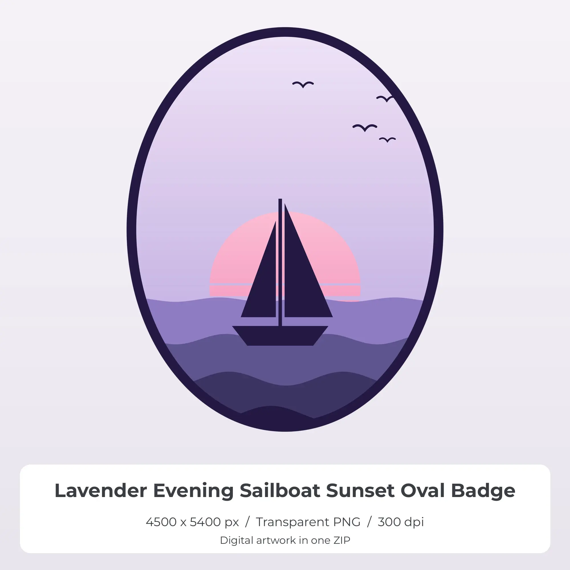 Lavender Evening Sailboat Sunset Oval Badge Sublimation PNG for Shirts preview