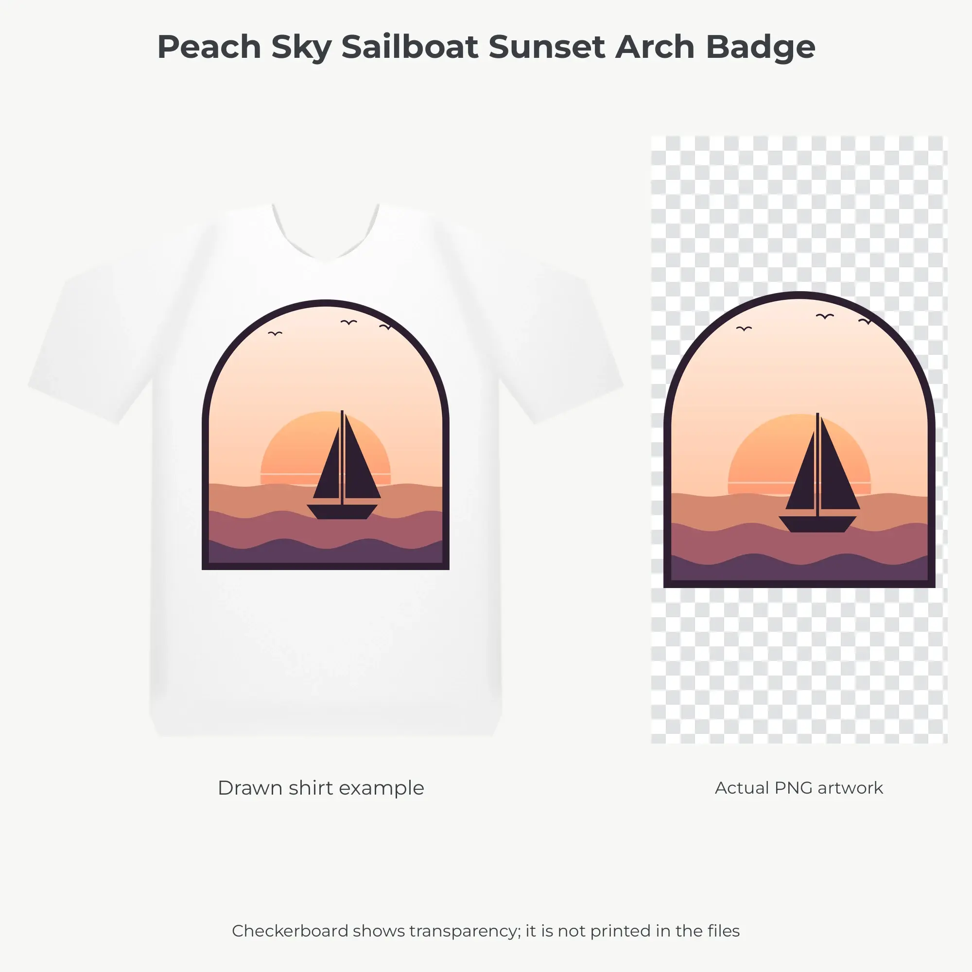 Peach Sky Sailboat Sunset Arch Badge Sublimation PNG for Shirts, preview 2 of 2