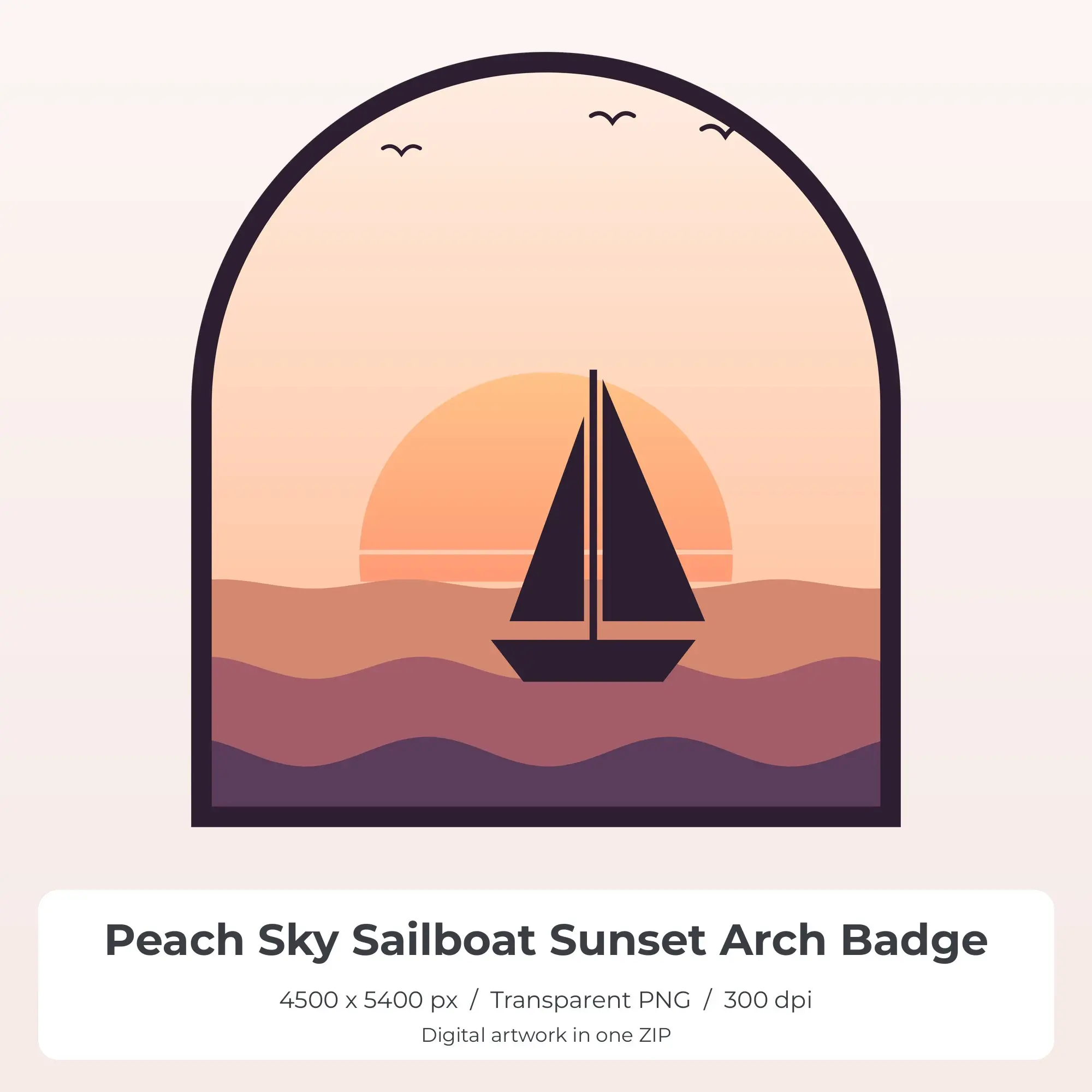 Peach Sky Sailboat Sunset Arch Badge Sublimation PNG for Shirts preview