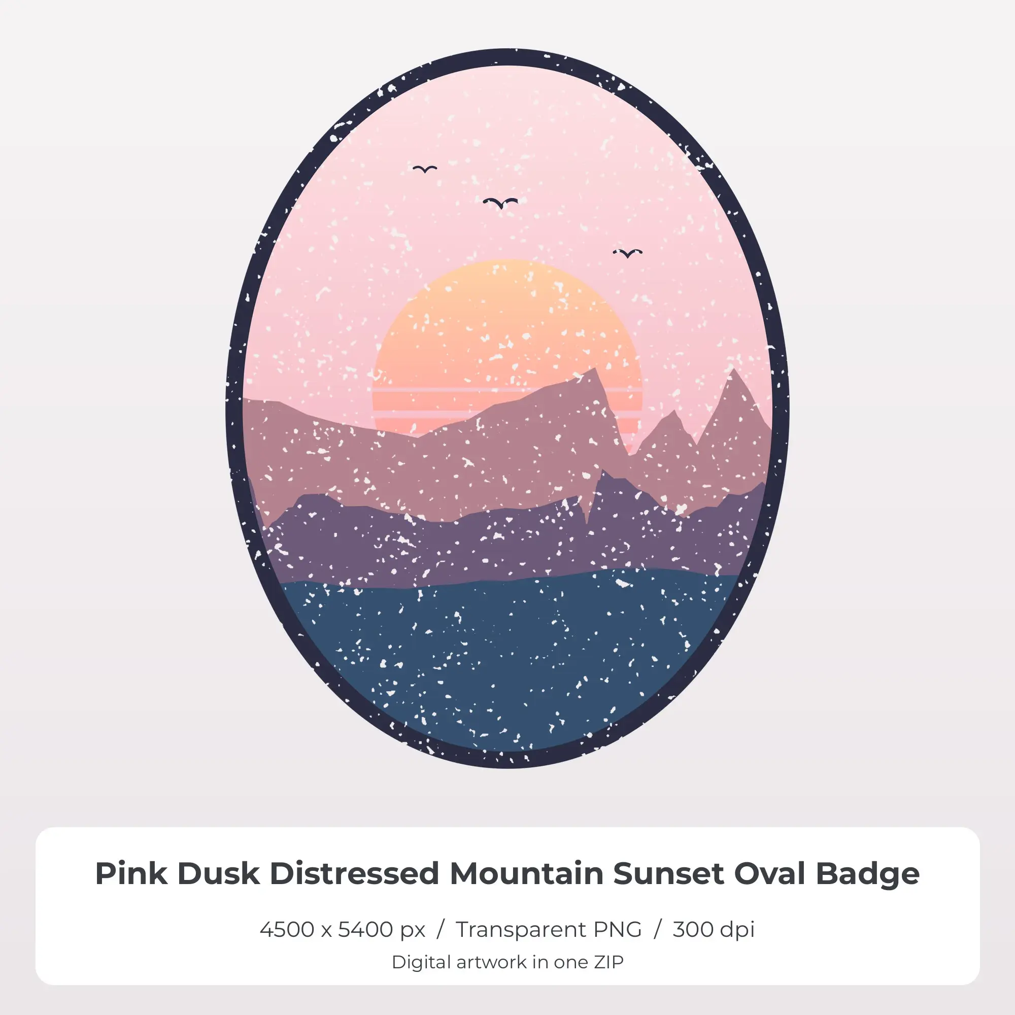 Pink Dusk Distressed Mountain Sunset Oval Badge Sublimation PNG preview