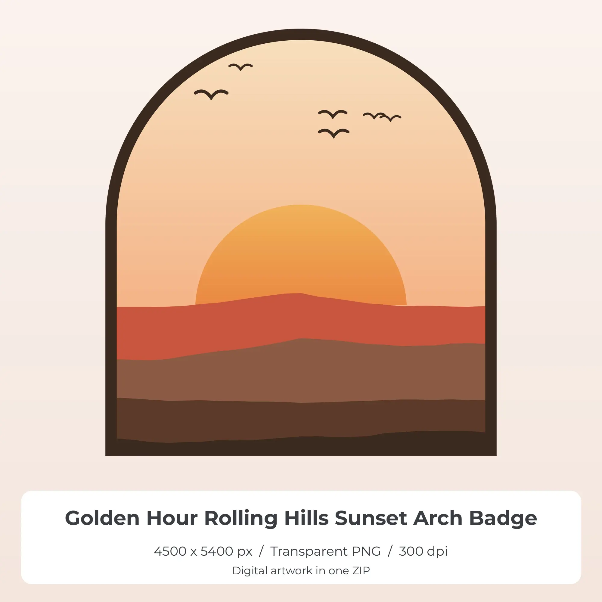 Golden Hour Rolling Hills Sunset Arch Badge Sublimation PNG for Shirts preview