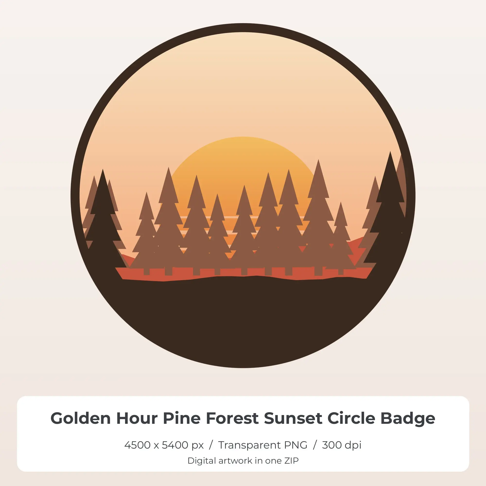 Golden Hour Pine Forest Sunset Circle Badge Sublimation PNG for Shirts preview